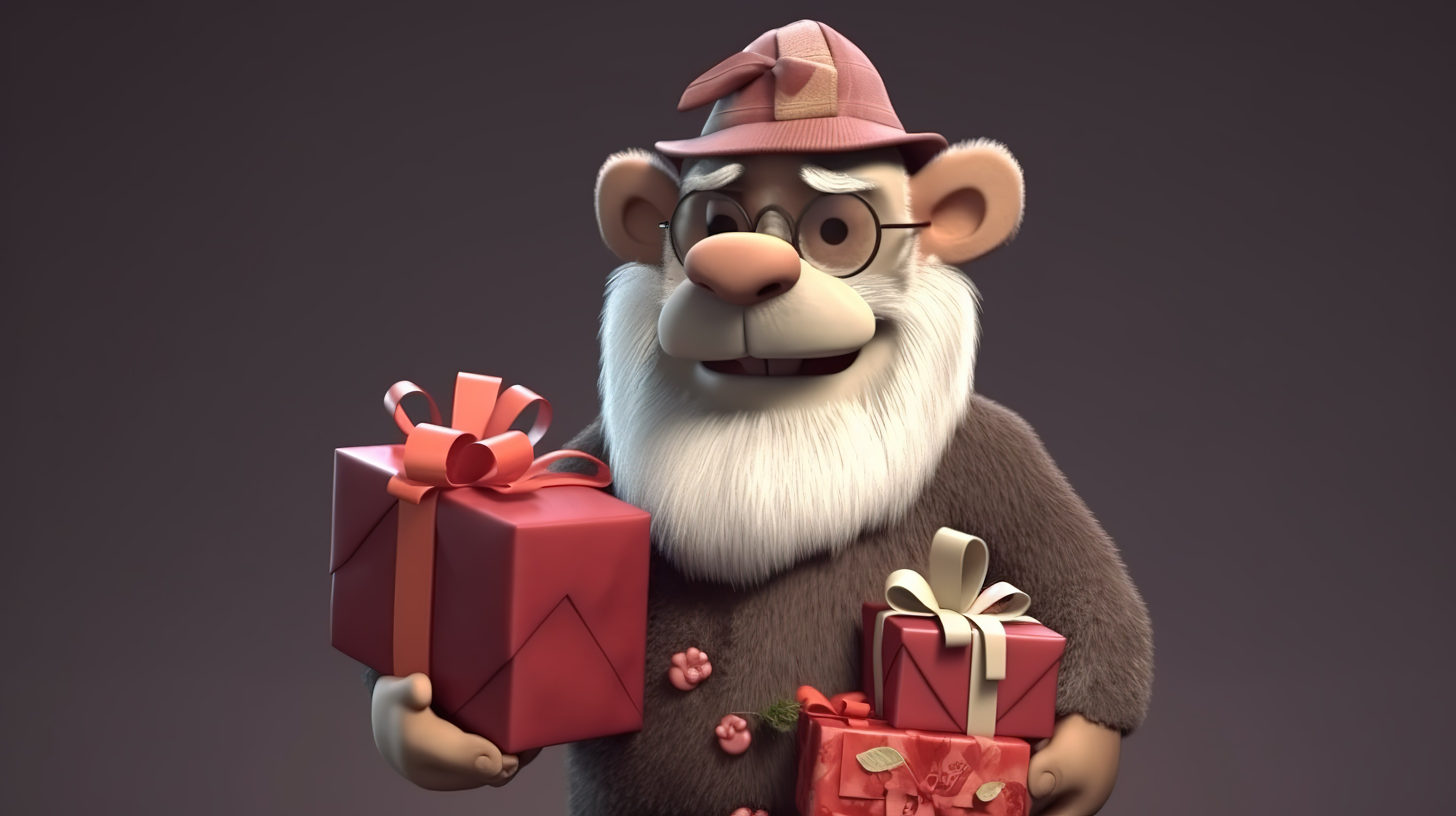 爷爷熊 3D 插图为大家带来快乐的礼物图片