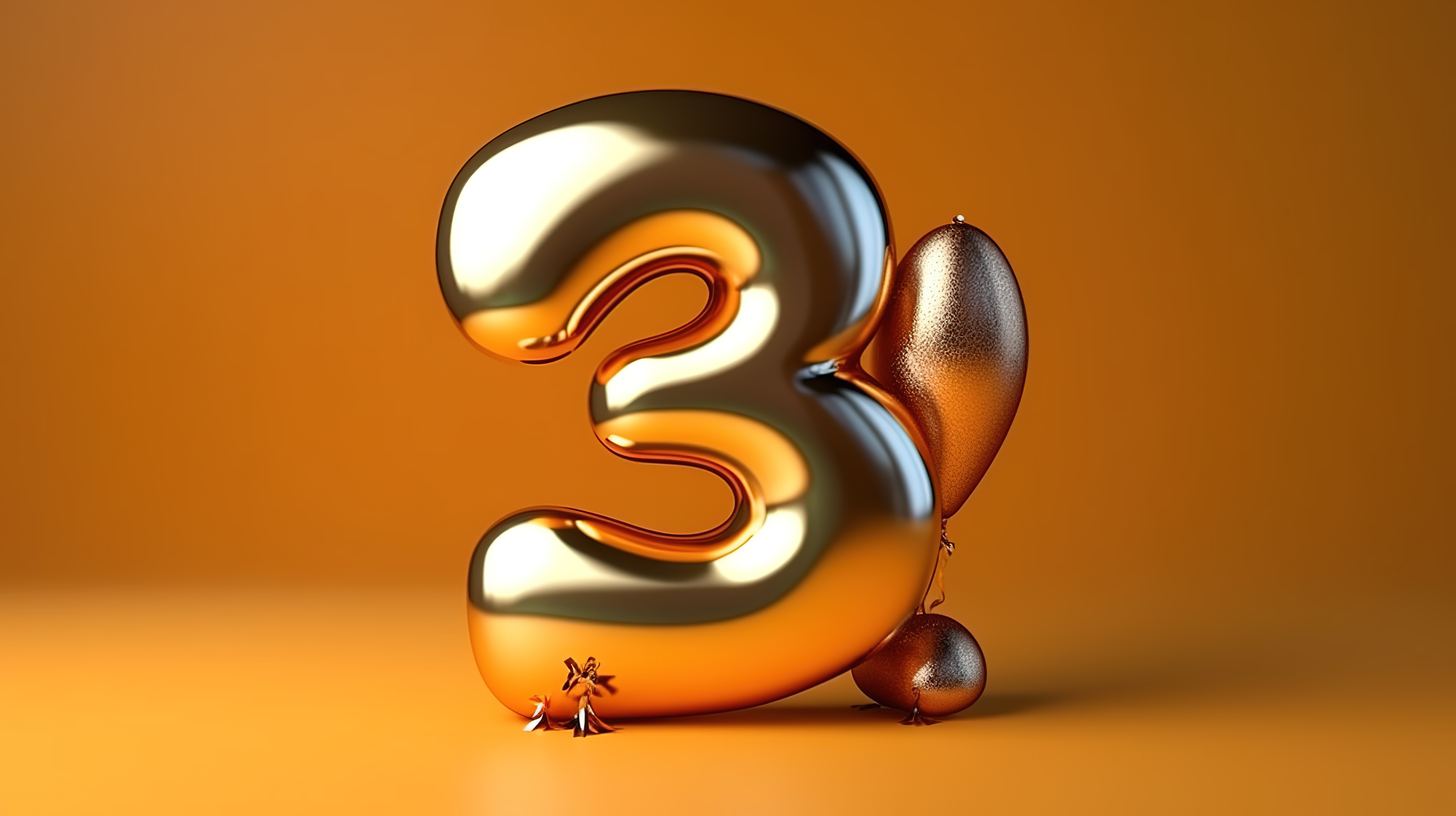 欢乐的 3 周年庆典与金色气球图形 3d 概念图片