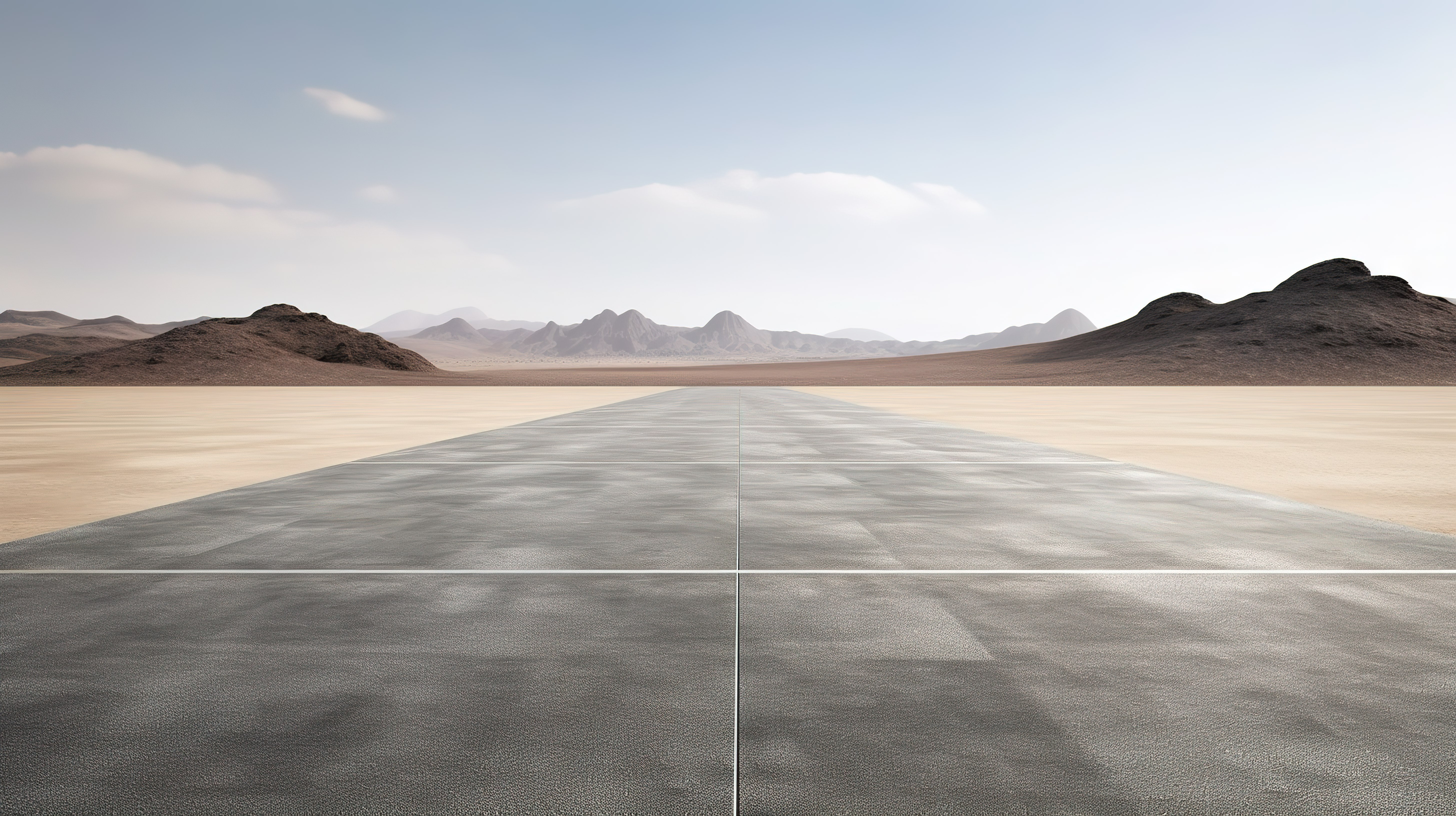 荒凉的停车场灰色沥青地面与贫瘠的沙漠背景 3d 渲染图片