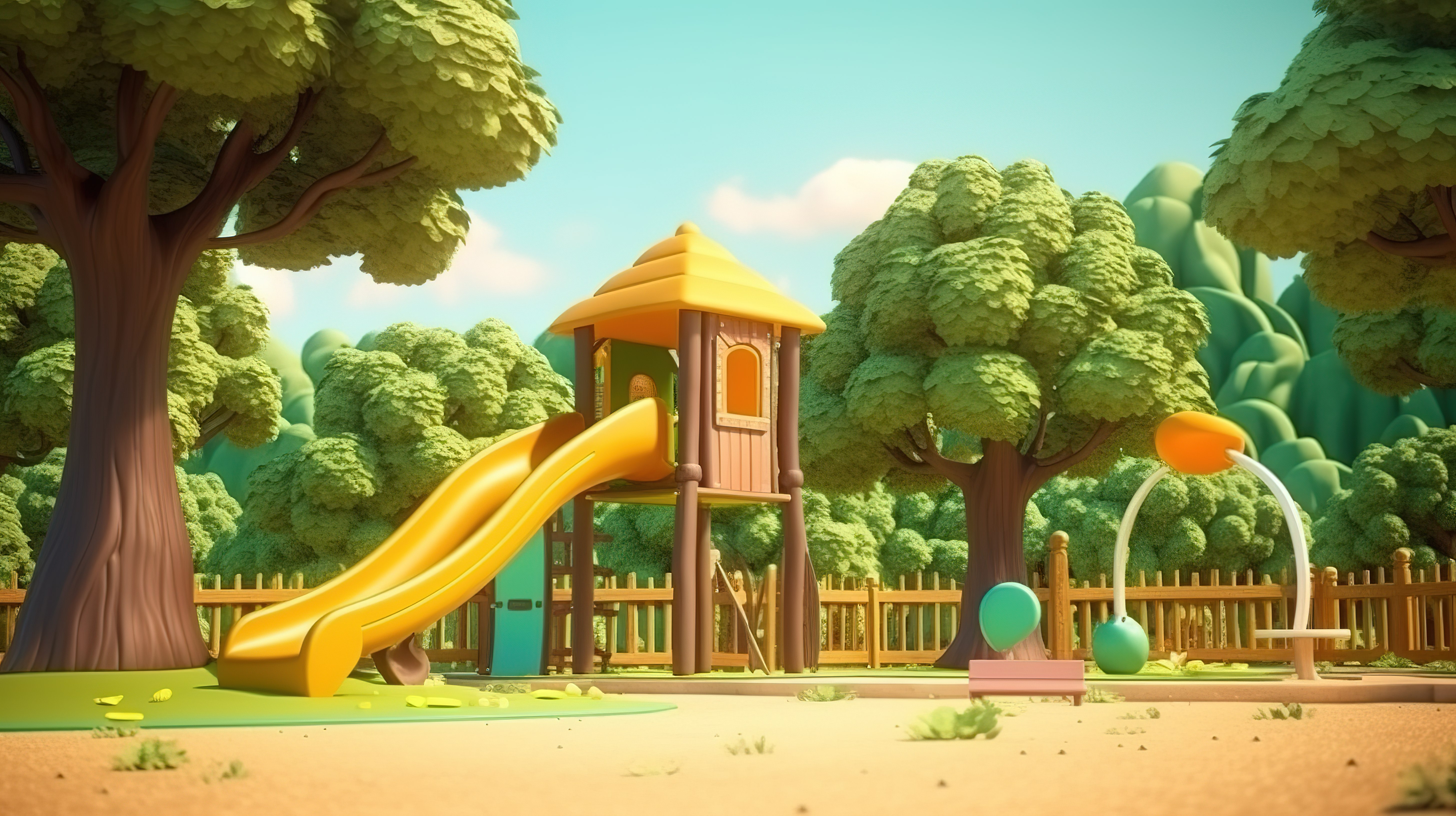以 3D 形式说明的自然公园游乐场的卡通景观图片