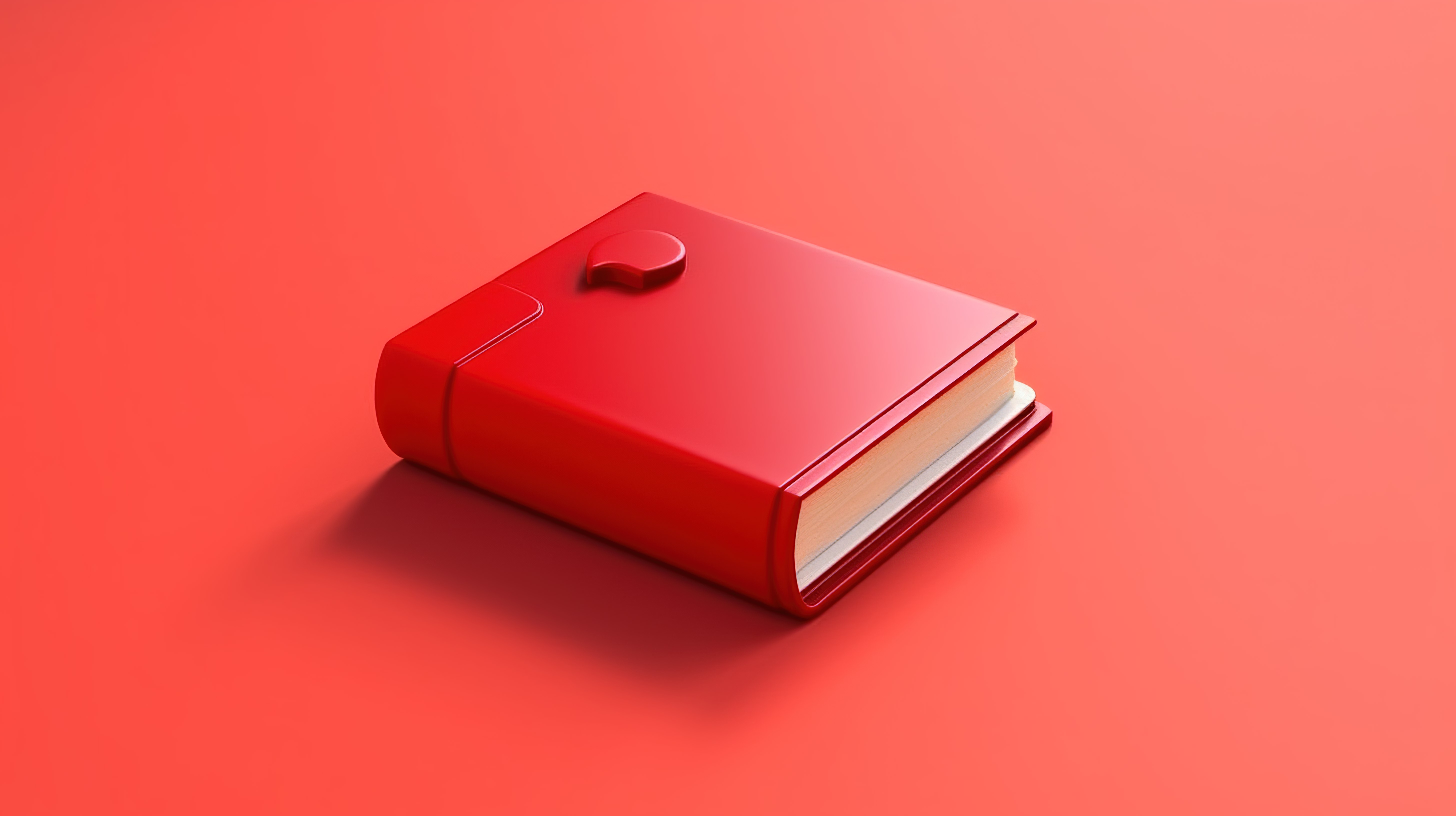 卡通风格 3D 渲染一本闭合的书，红色倾斜，非常适合徽标图标图片