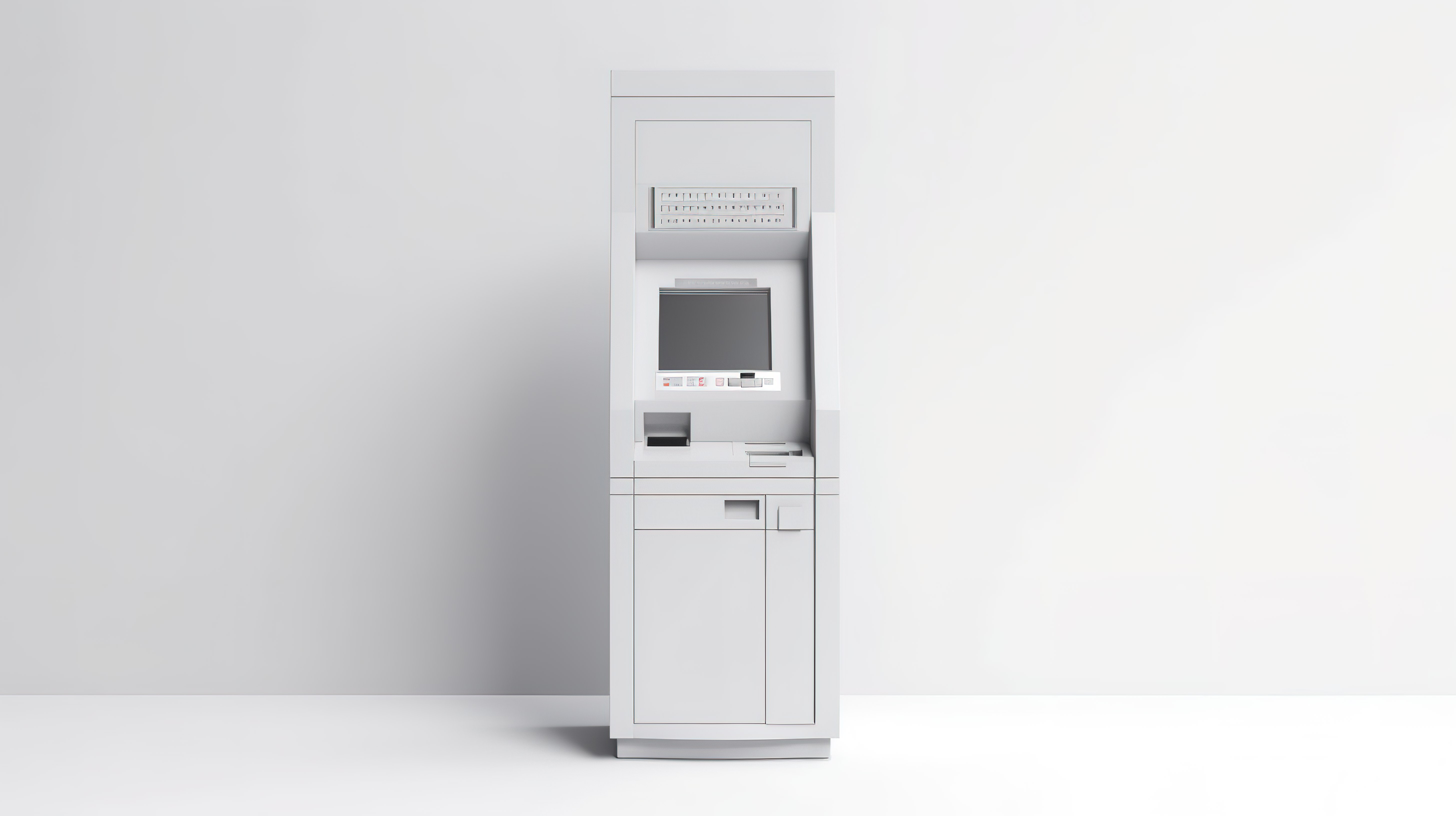 白色背景下银行提款机的 3D 渲染图片
