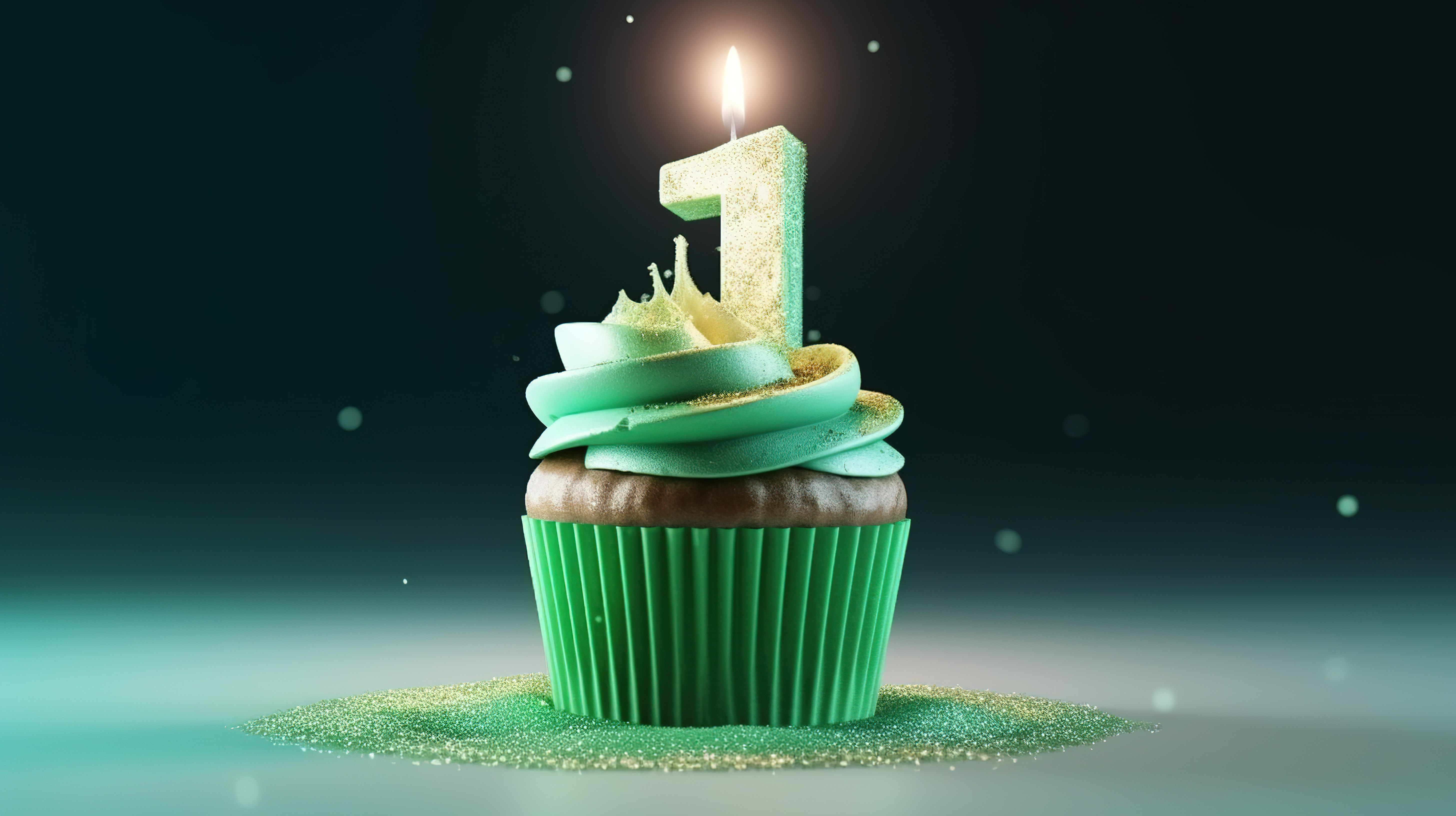 3d 渲染薄荷绿蛋糕庆祝生日图片