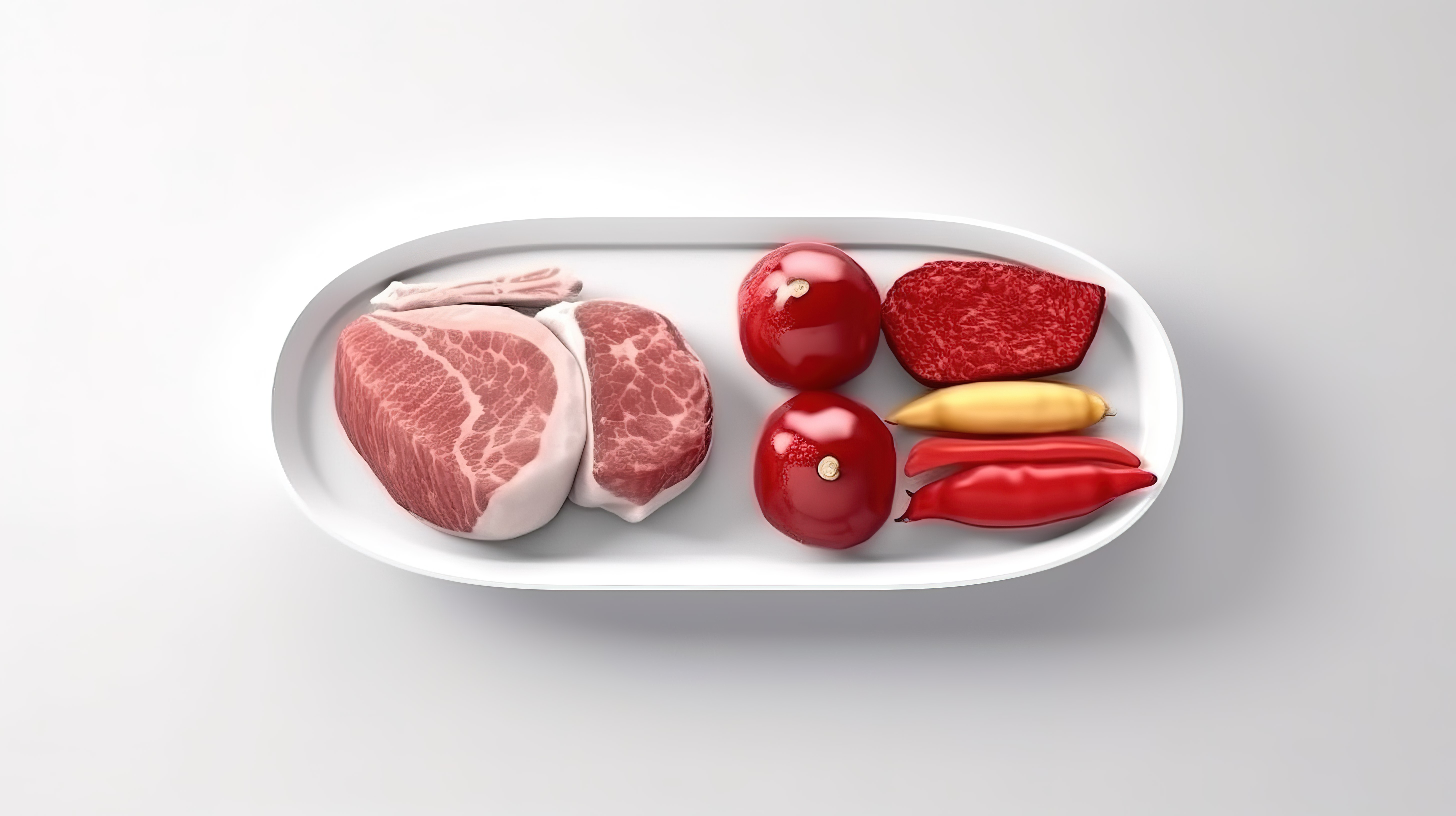 微型牛排和鸡肉红白平面设计的单色 3D 图标图片