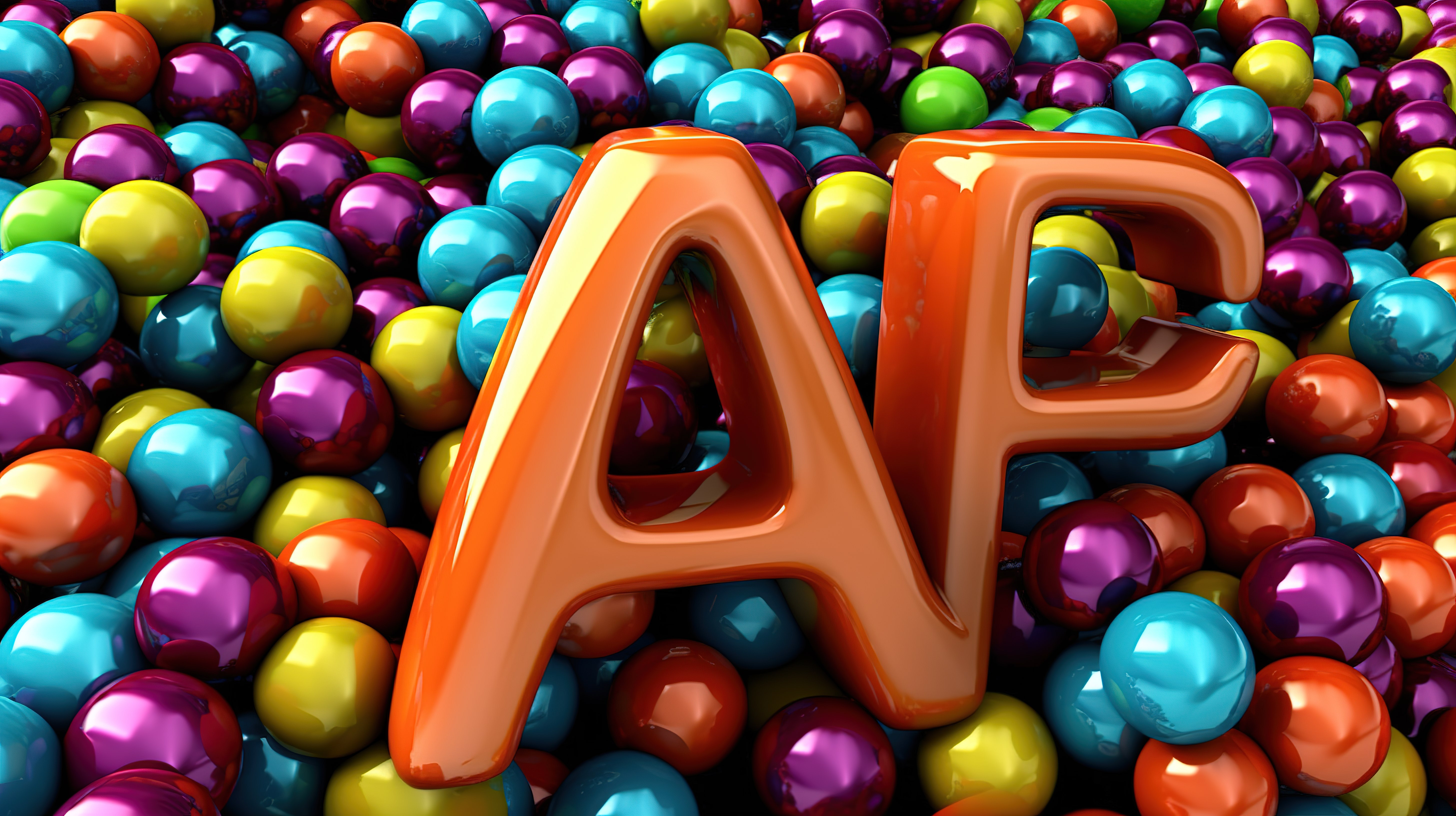 光滑的五彩装饰球，在有趣的 3D 插图中带有字母 a b c图片