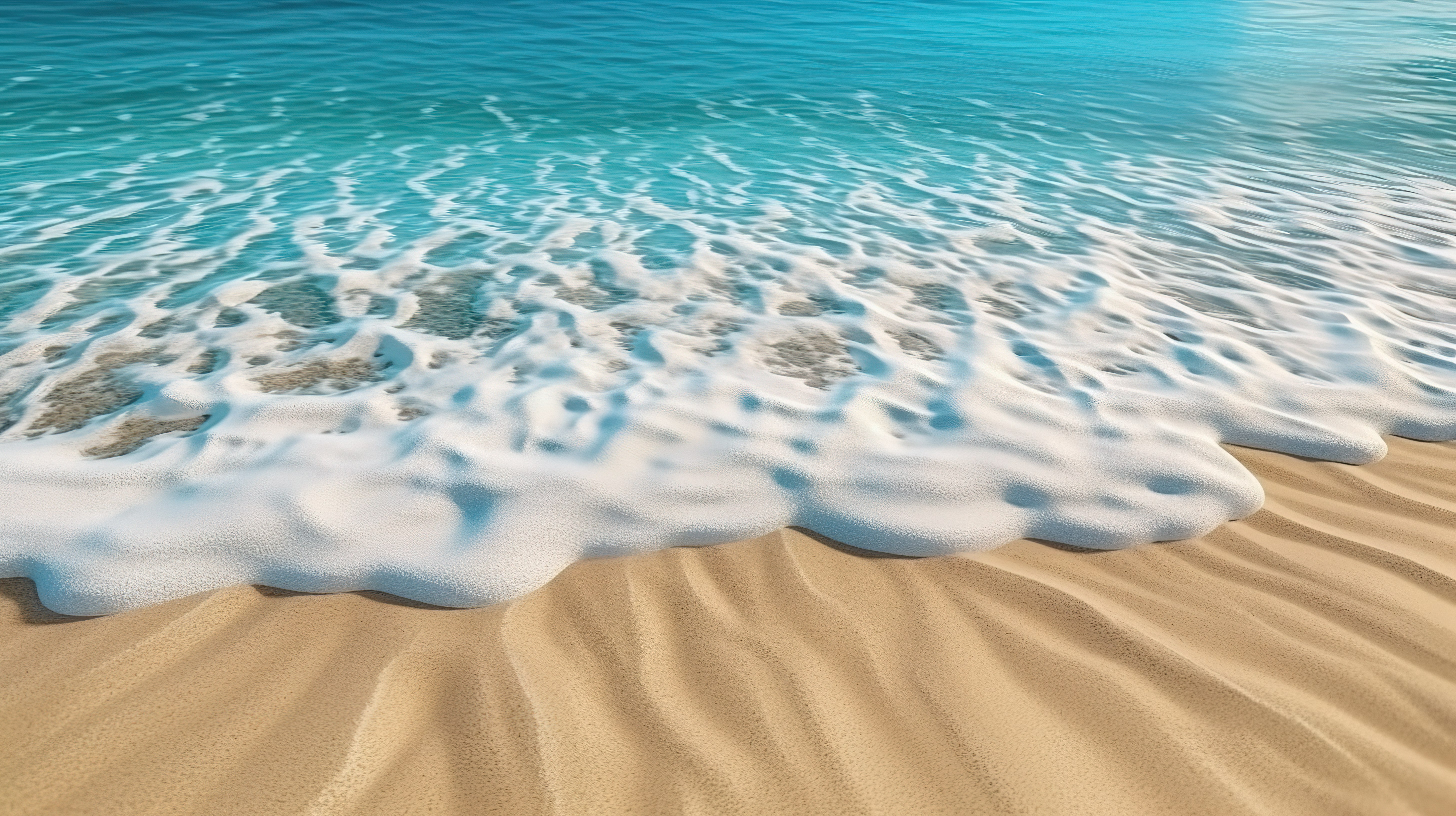 豪华的 3D 插图，沙滩与蓝色海浪，特写夏季背景图片