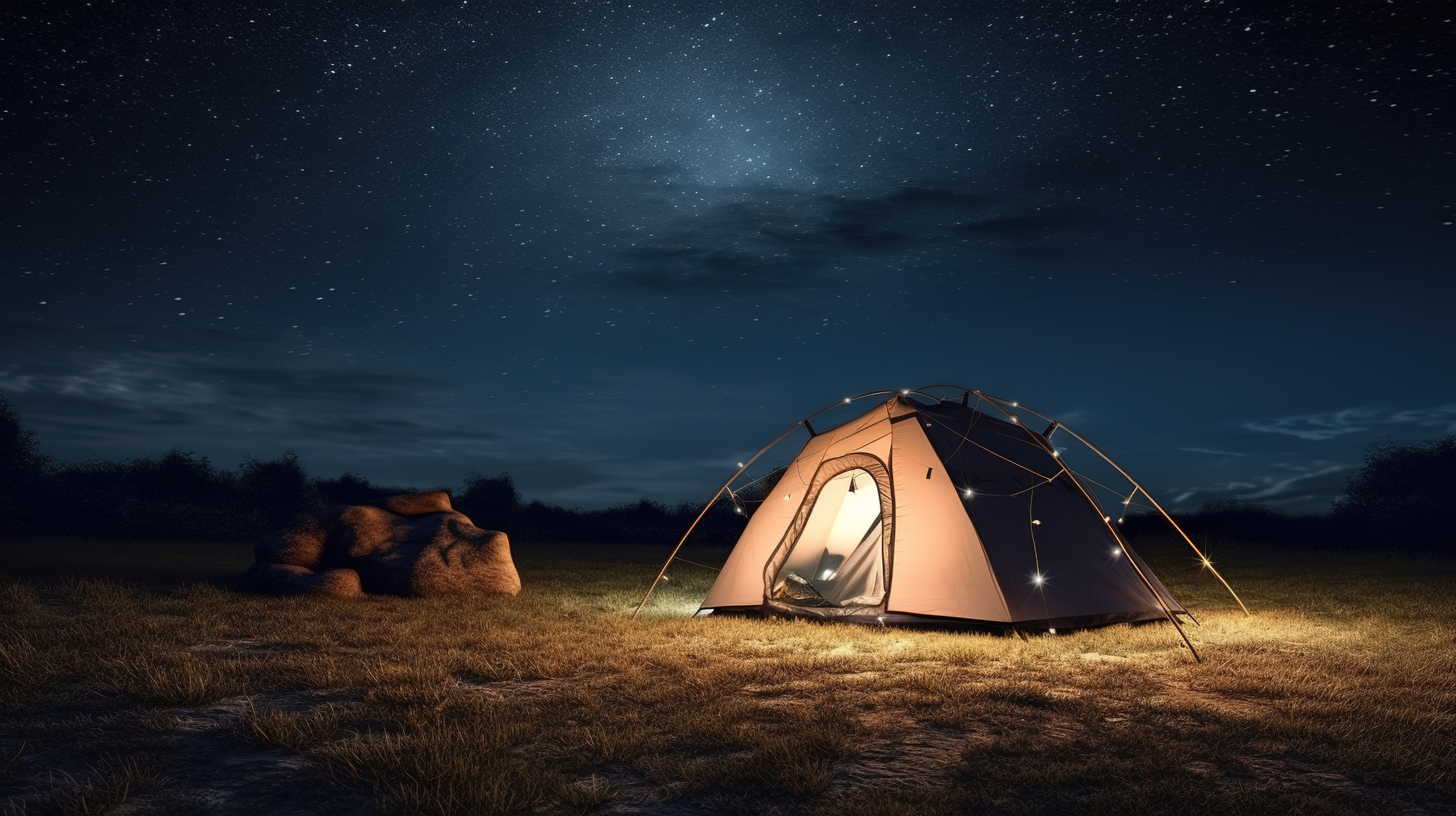 在星空下的 3D 渲染帐篷露营过夜图片