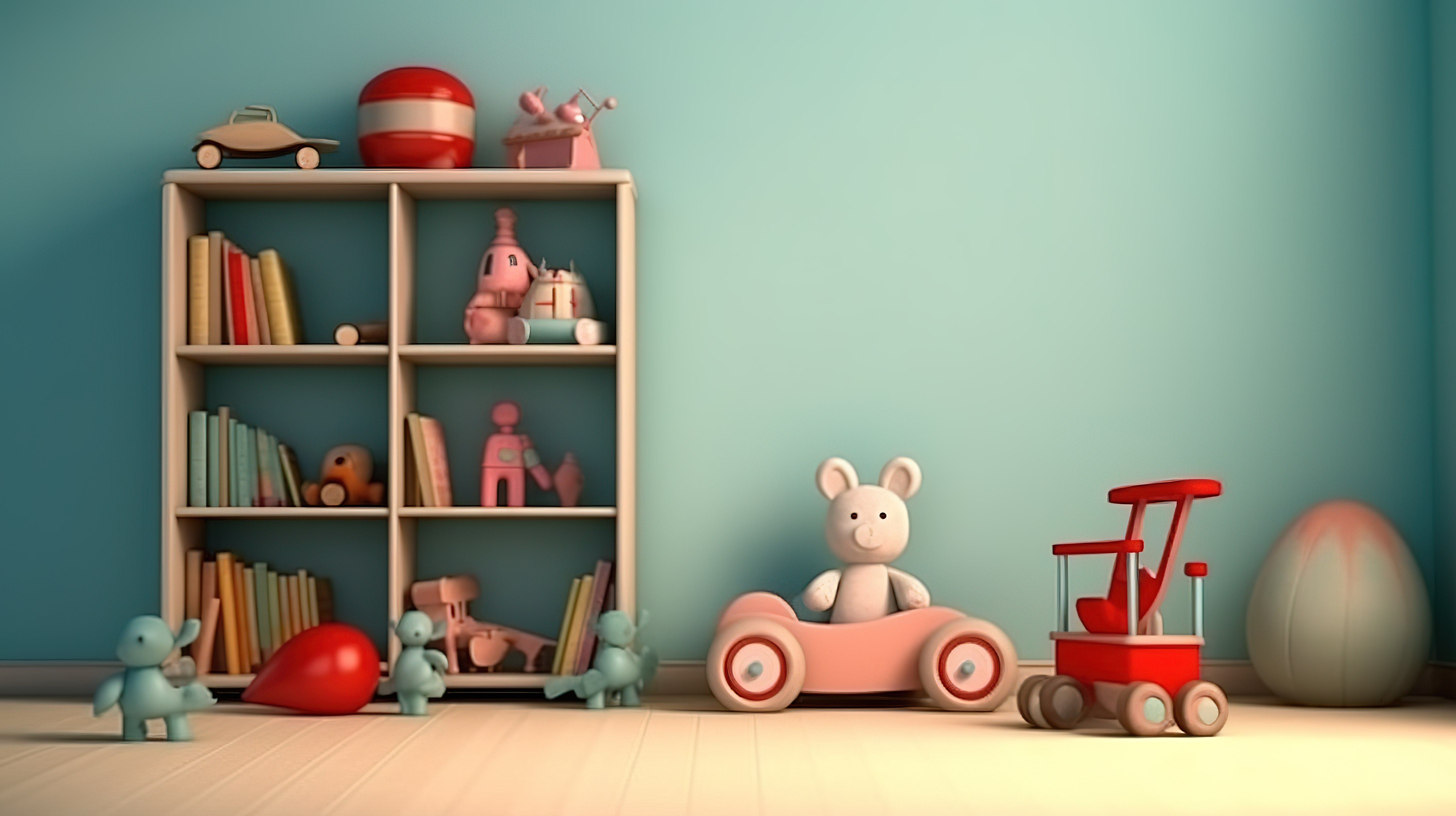 充满玩具的儿童房在 3D 渲染中栩栩如生图片