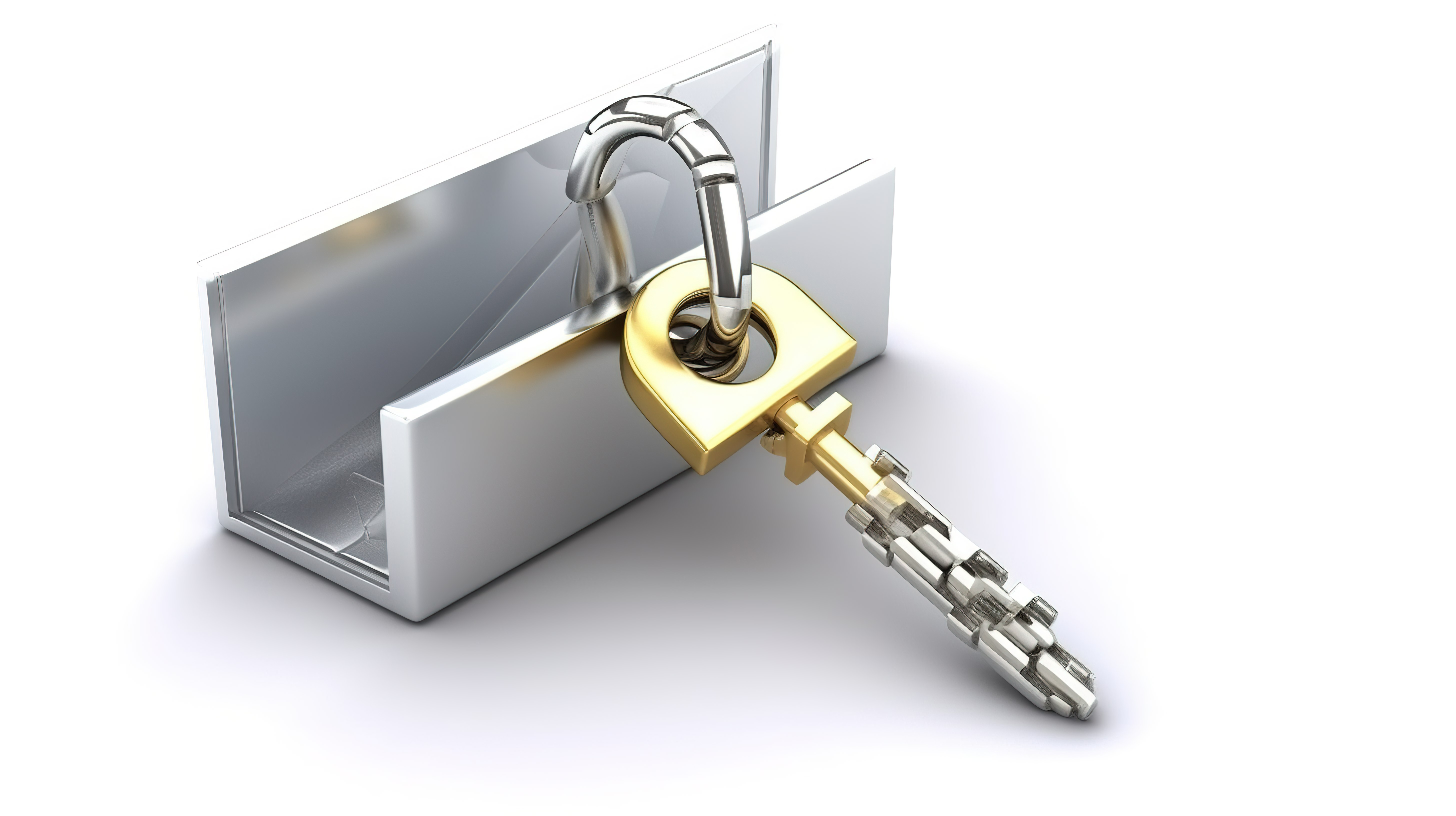 白色背景 3D 渲染上的安全电子邮件访问钥匙锁和信封图片
