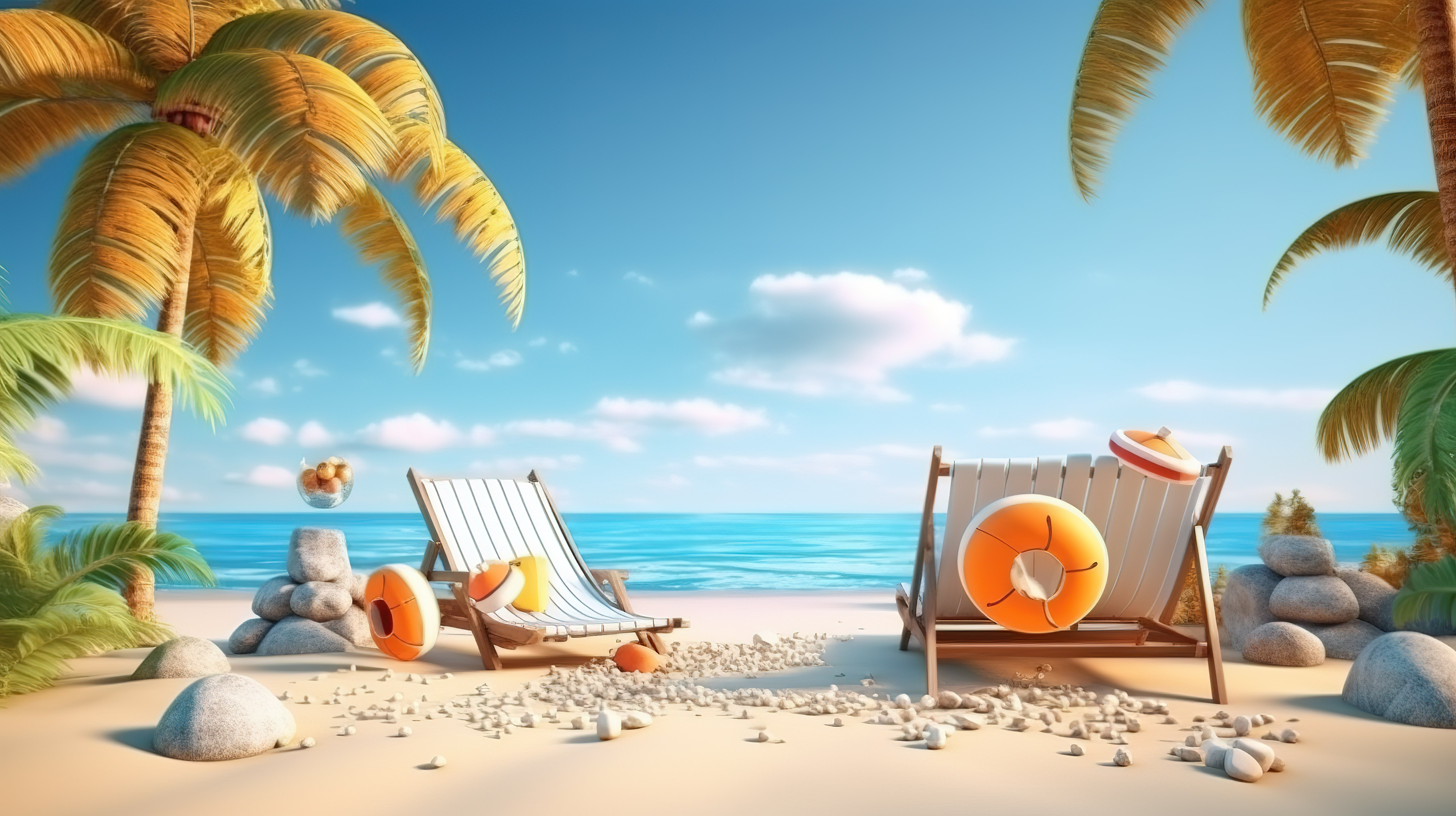 3D 插图的优质照片展示了令人惊叹的夏季海滩场景视图图片