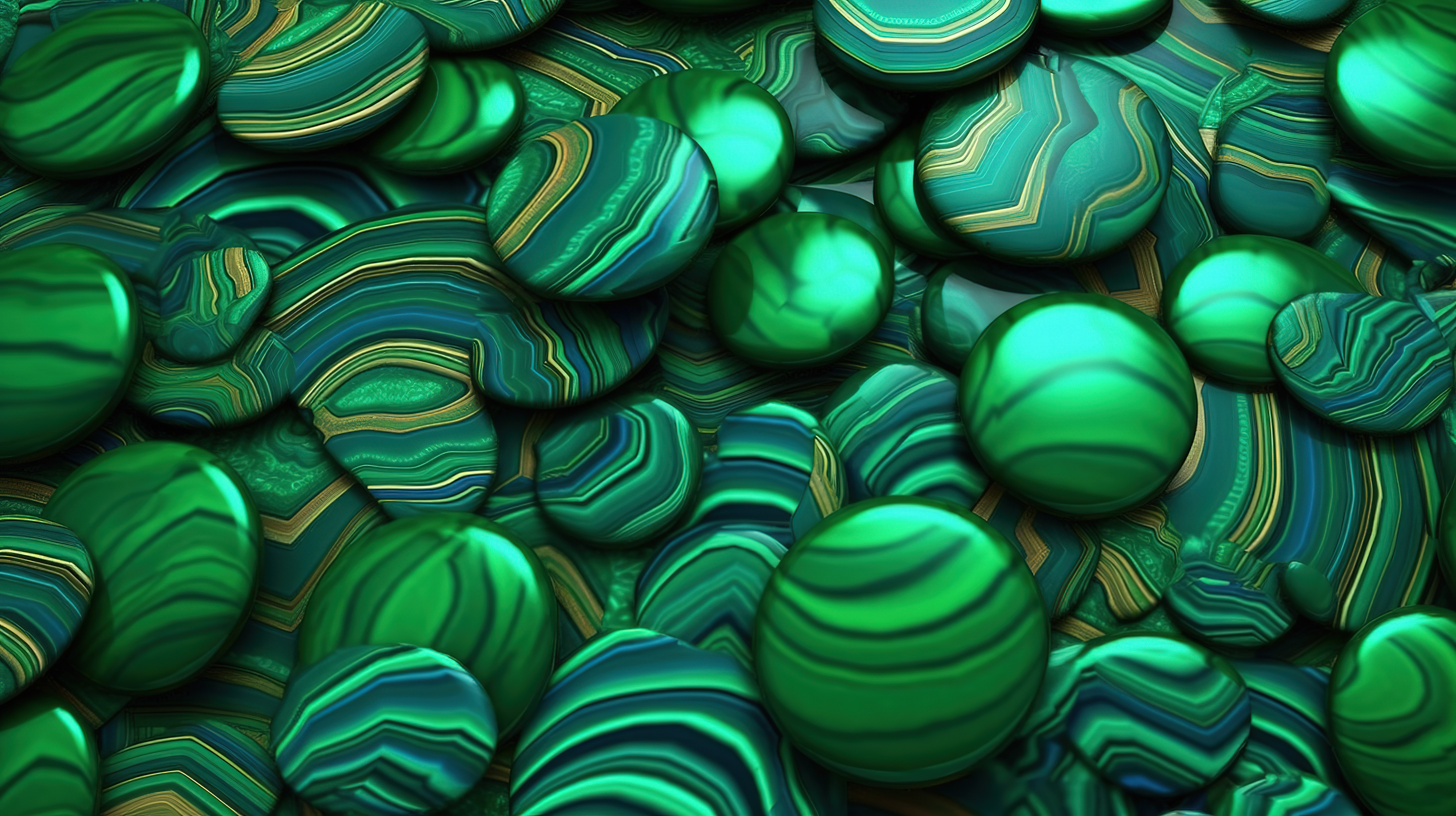 精致的孔雀石绿色宝石，具有复杂的纹理 3D 插图图片