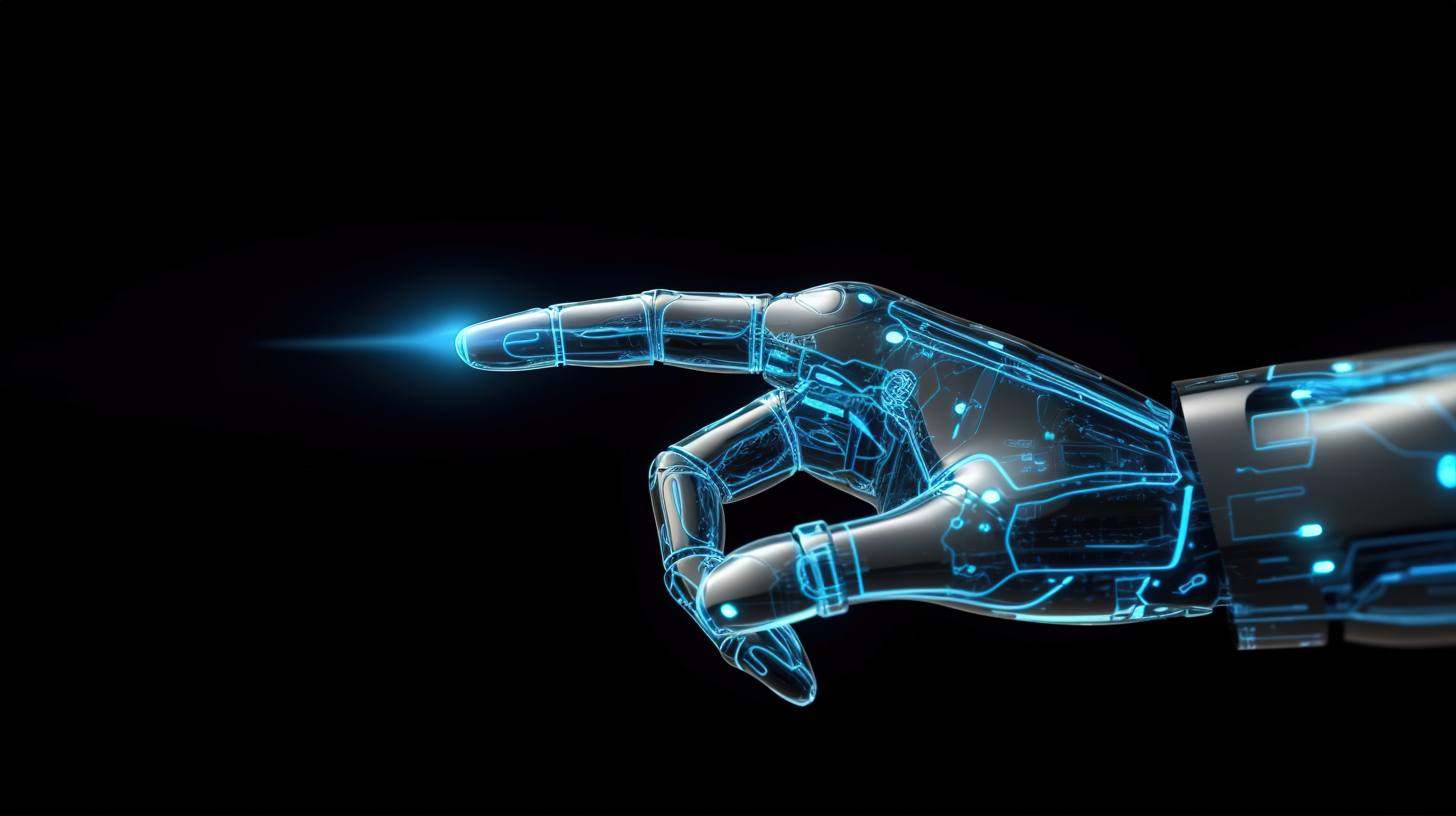 机器人手指指向象征 3D 渲染概念中的连接图片