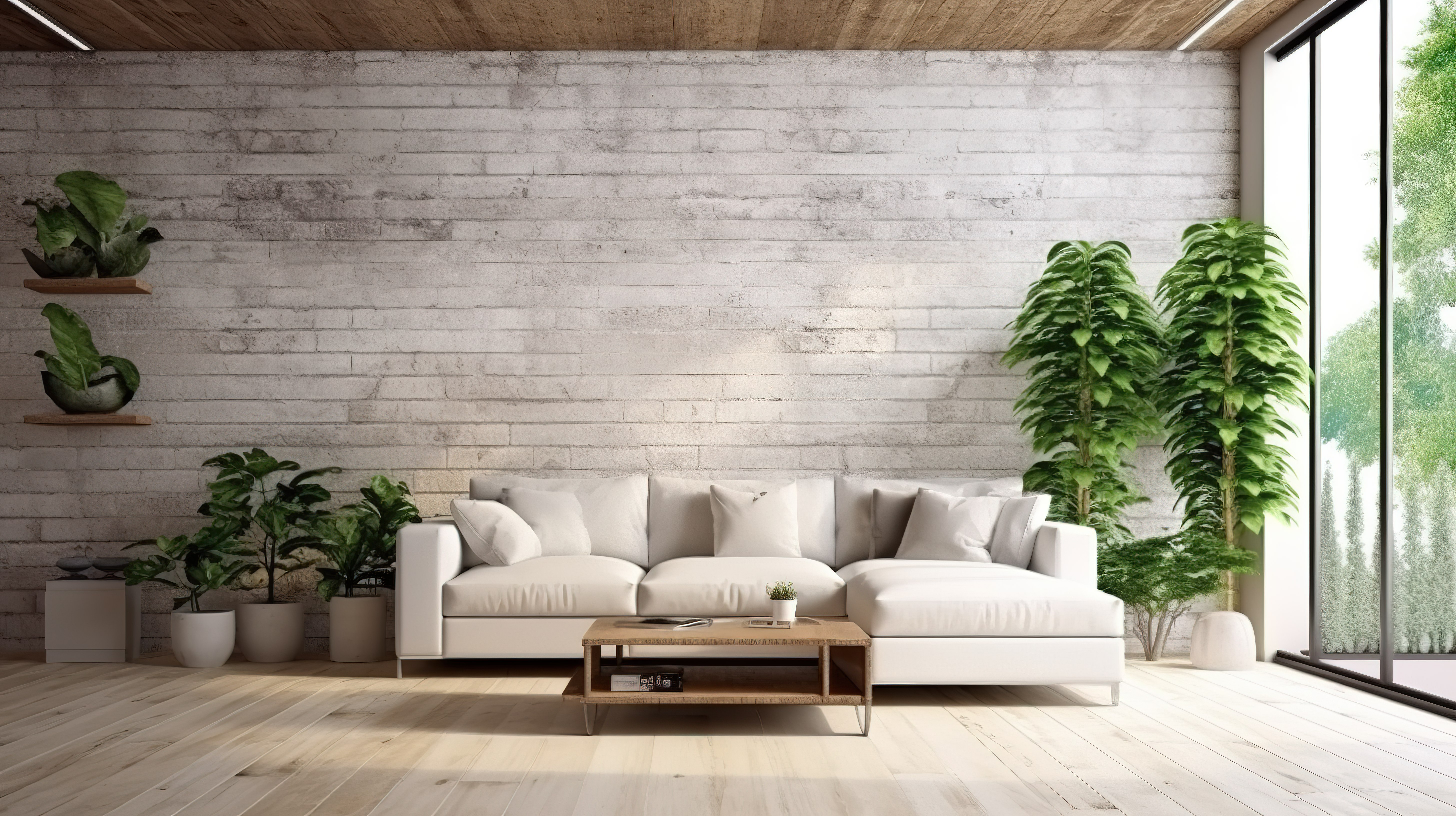 阁楼风格的室内设计 3D 模型在金属墙上配有沙发木地板和砖口音图片