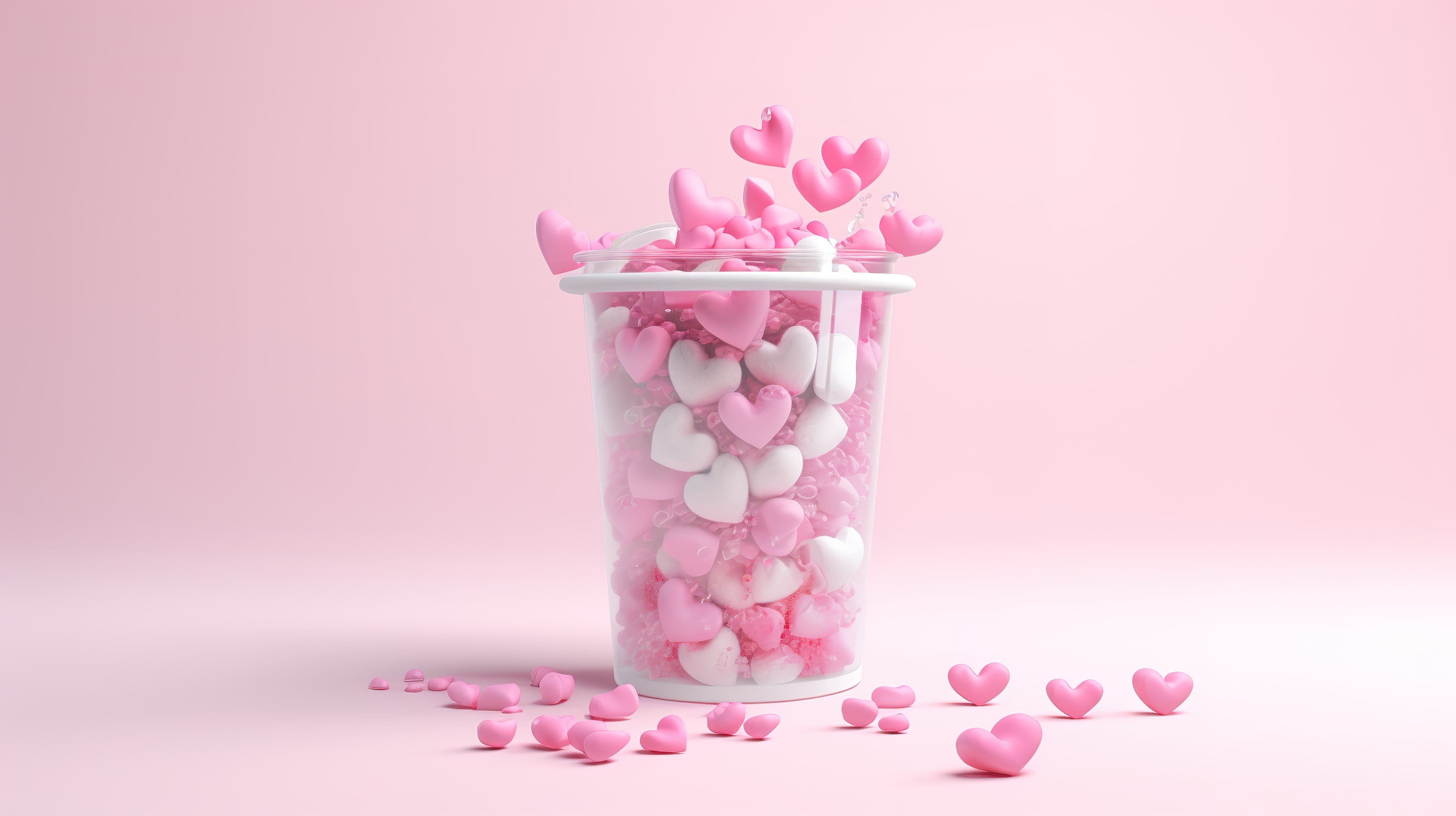 3d 渲染冰沙杯的插图，粉红糖心由塑料制成图片