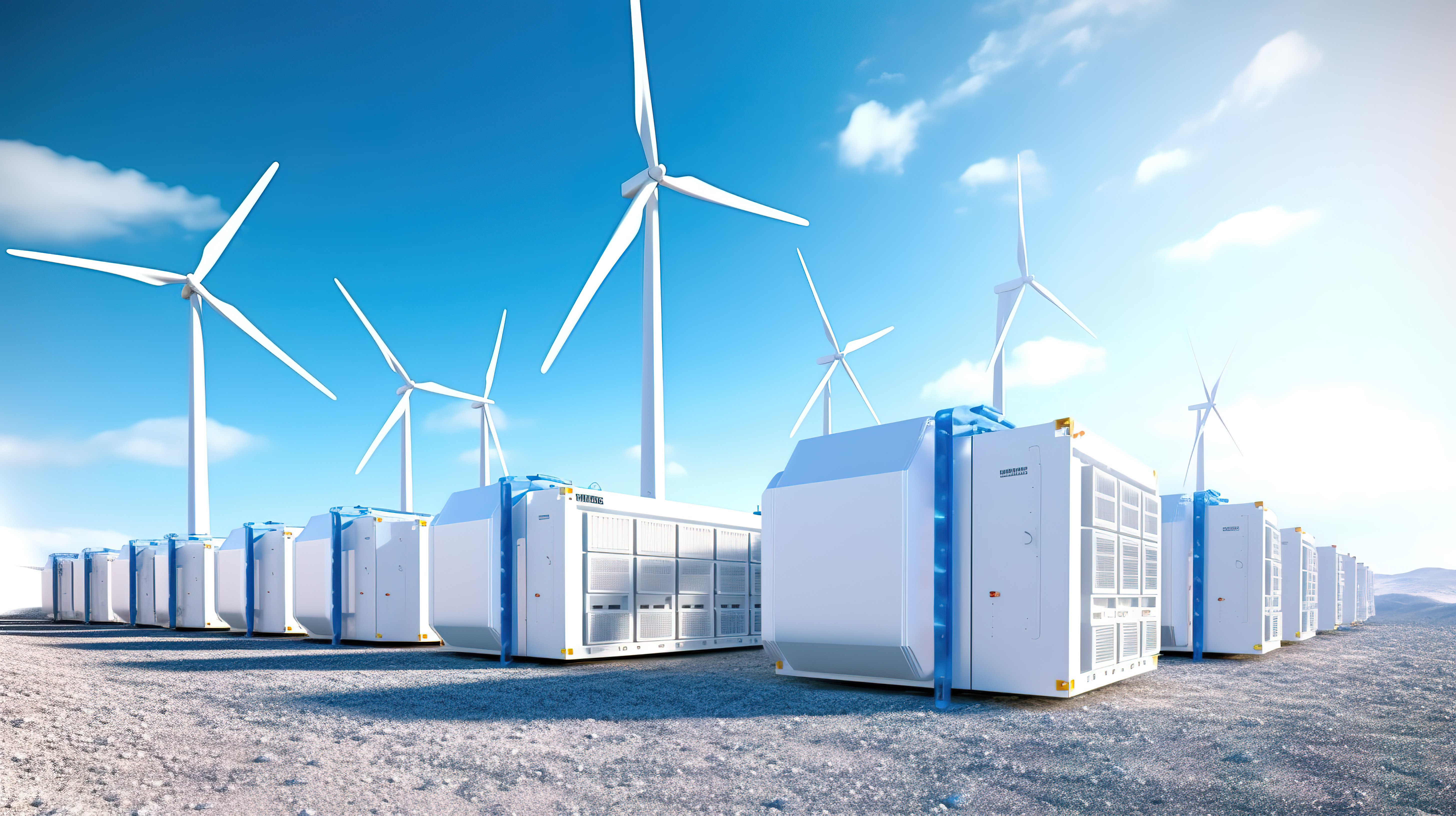 白色背景下氢气储能装置供电的清洁电力设施的 3D 渲染图片