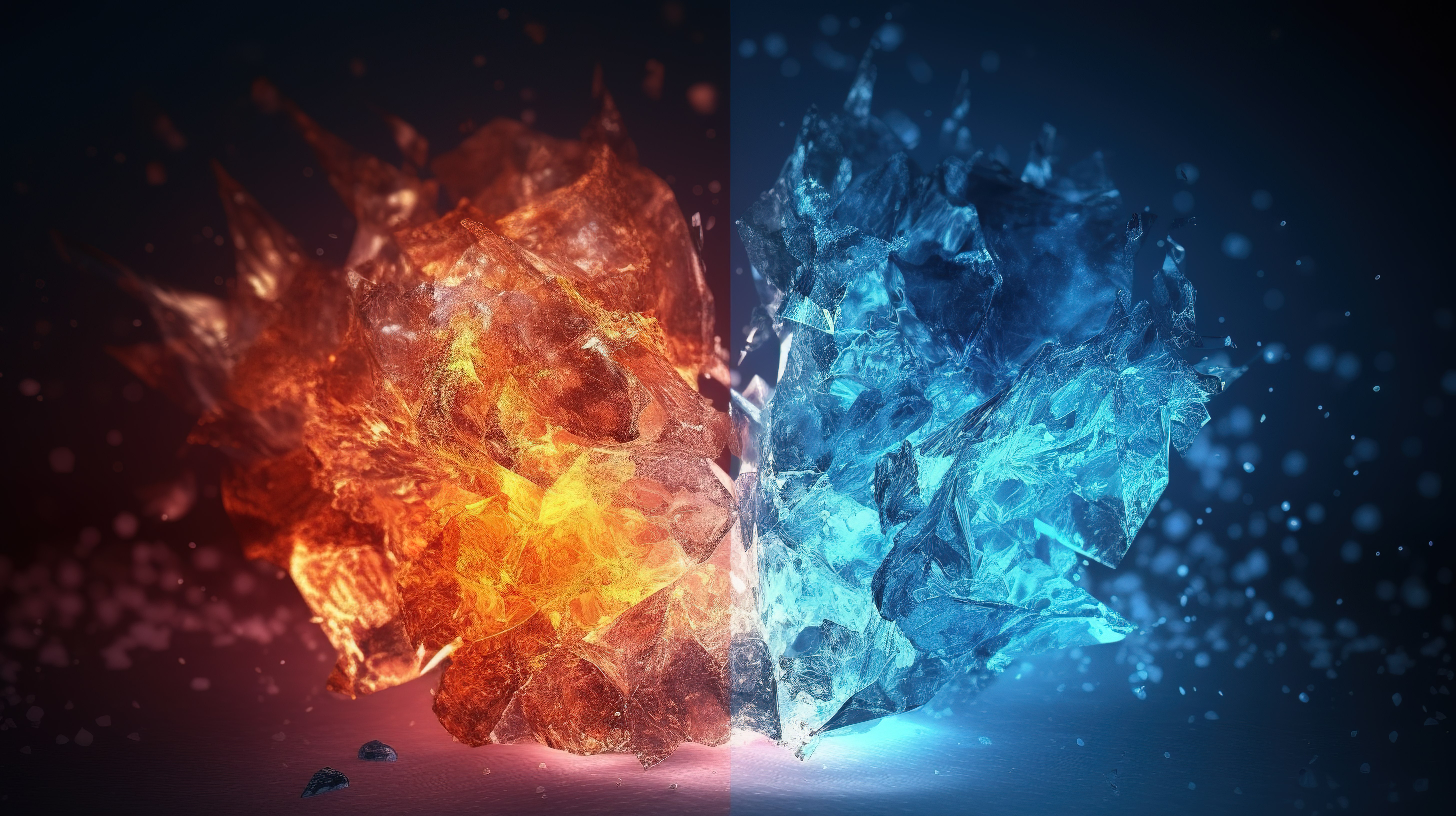 火与冰融合的闪闪发光的3D概念图片