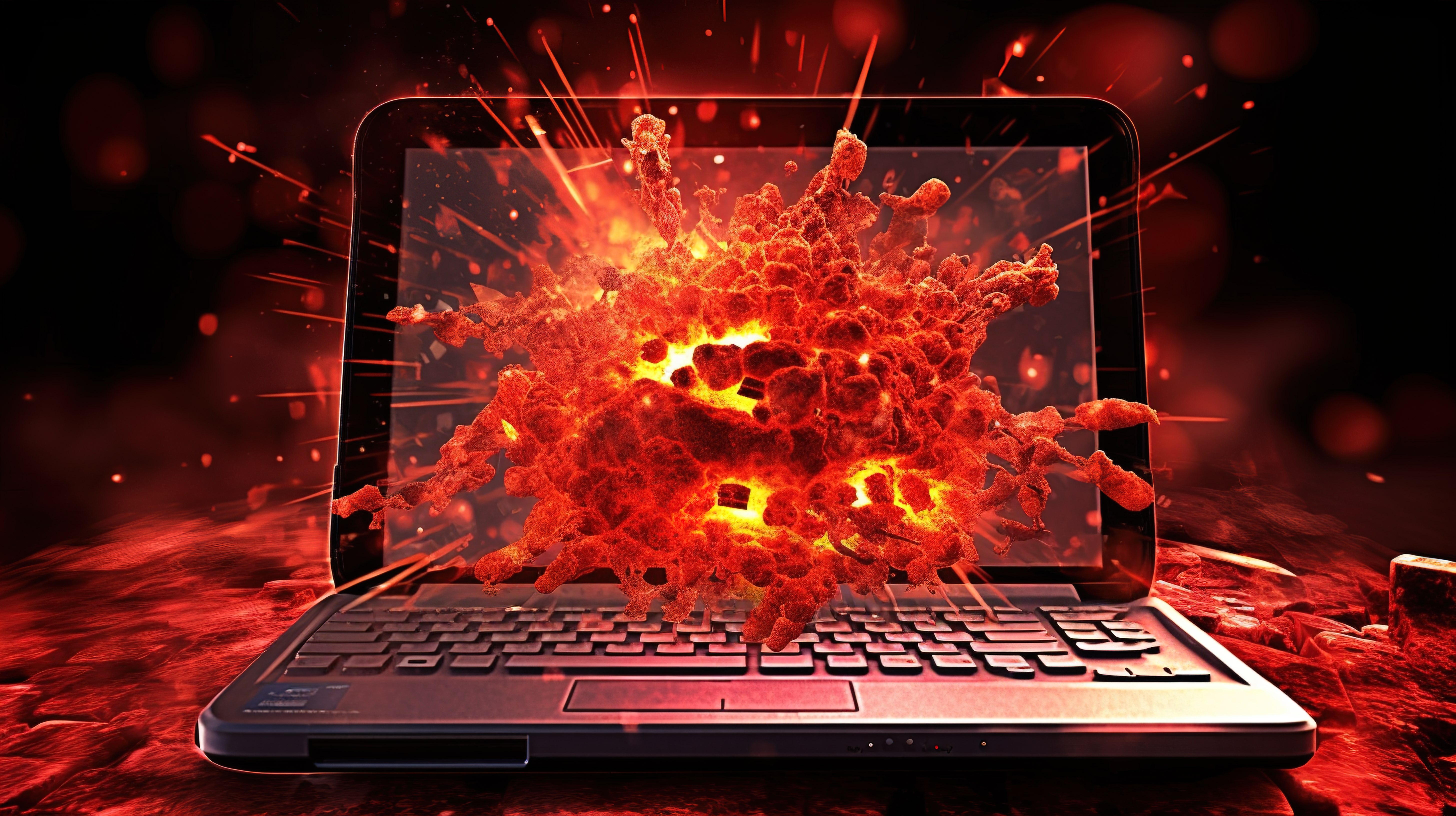 可视化恶意软件危险符号的风险 3D 渲染，信号被黑客攻击的计算机和网络安全威胁图片