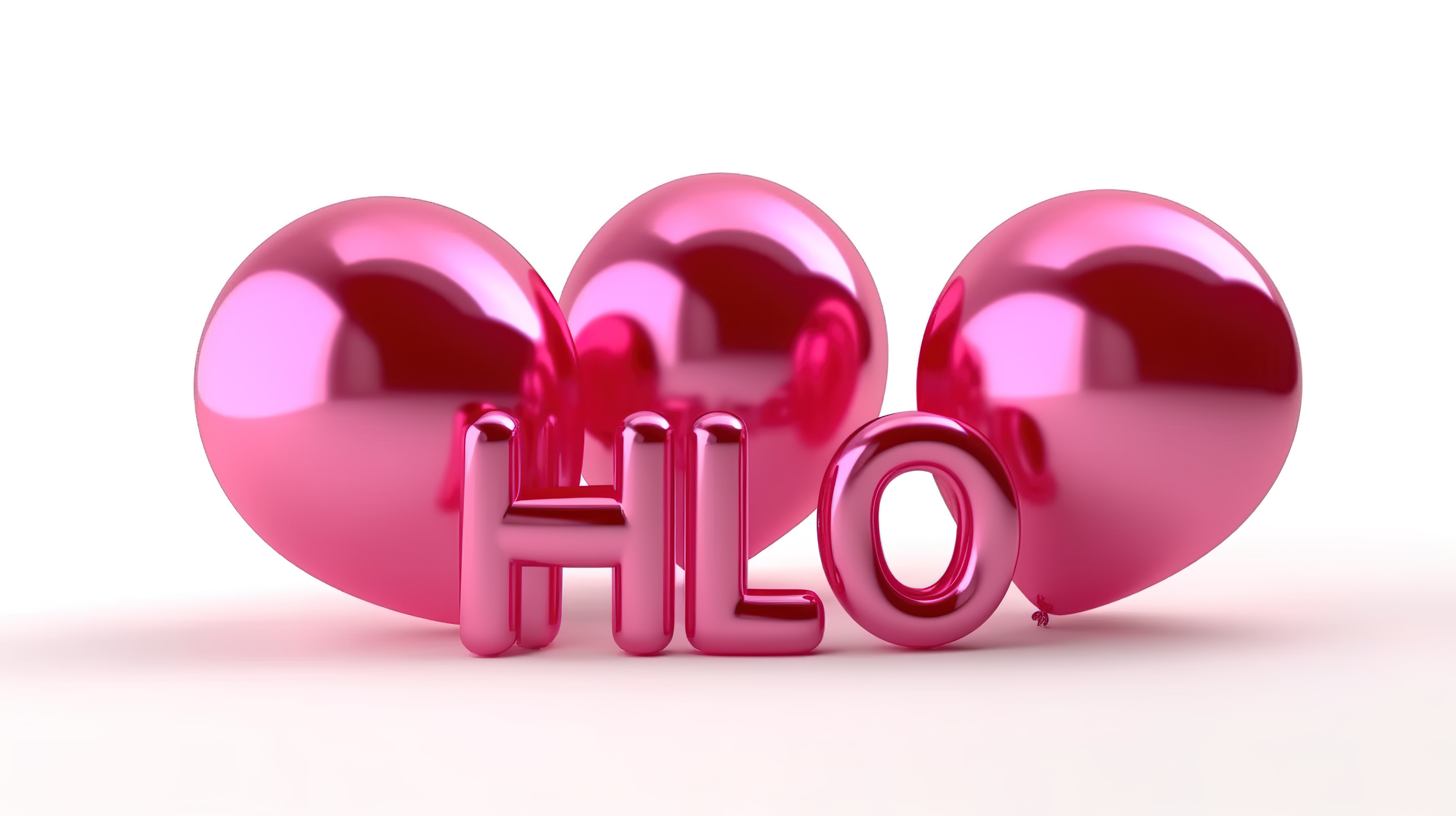 白色背景下“hello word”形状的全粉红色气球的 3D 插图图片