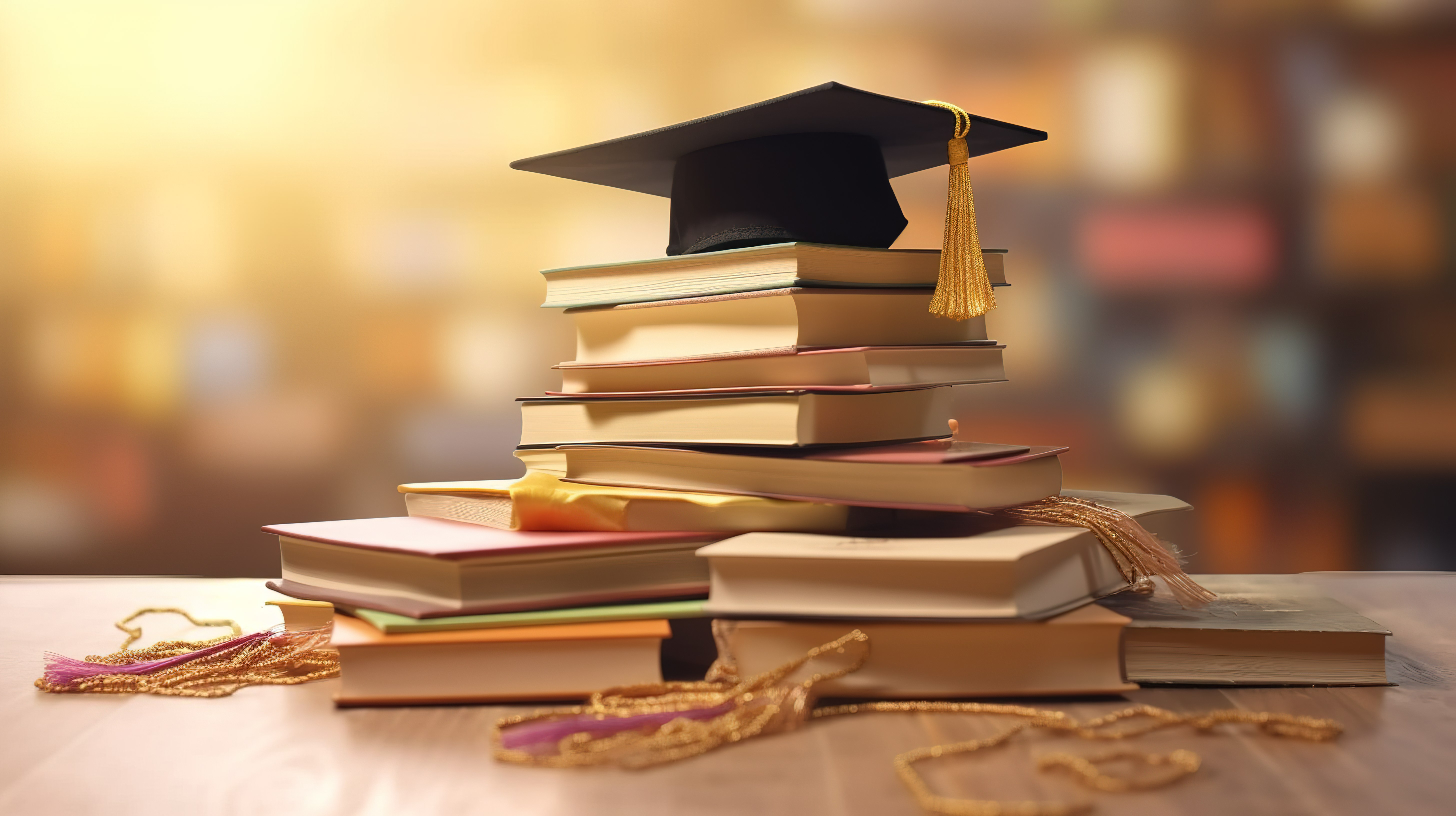 教育和学习以一堆书上的毕业帽为代表 学校和大学的 3D 概念图图片
