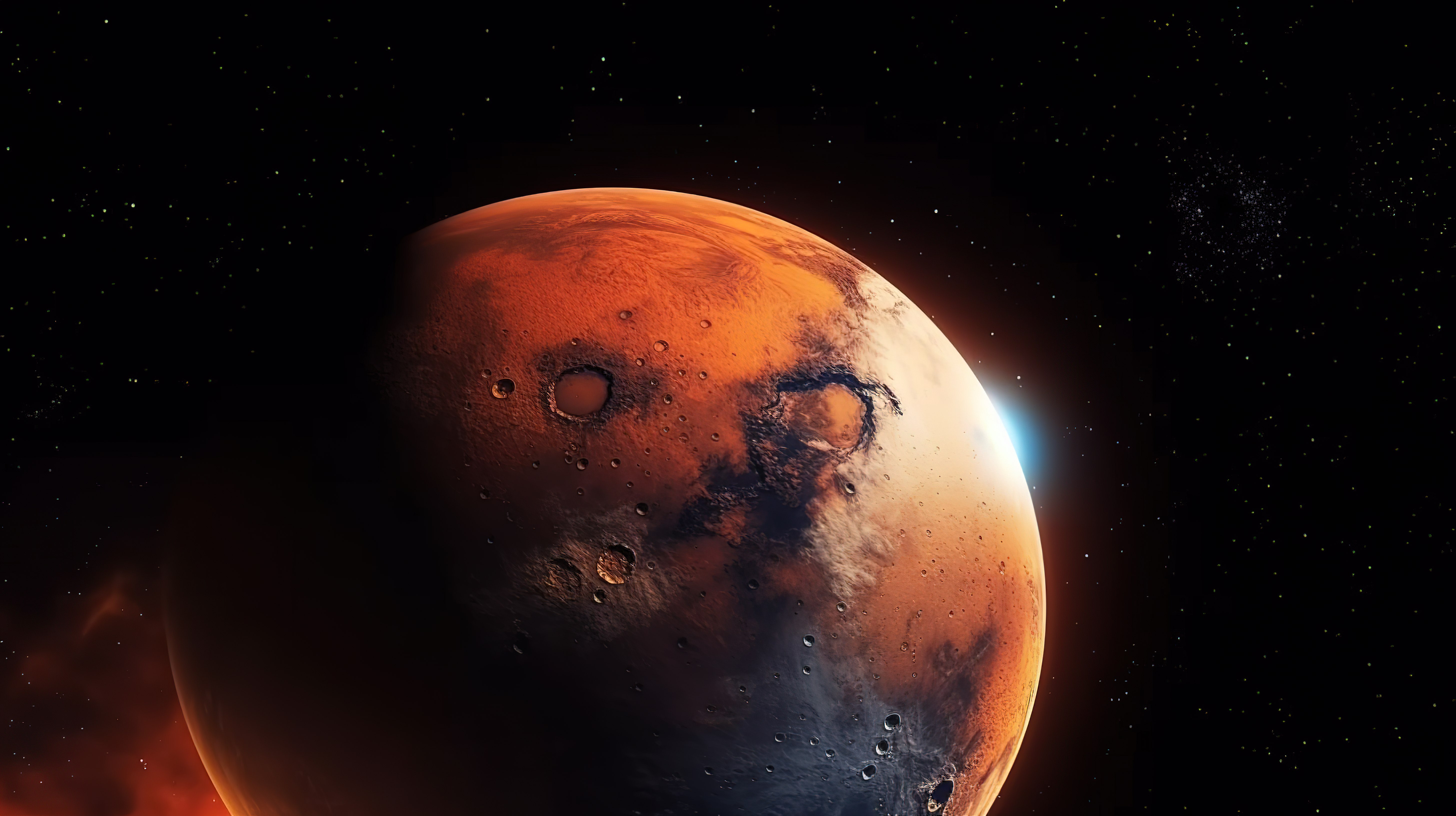 真实的火星 3D 渲染，具有夜间和日出视图图片