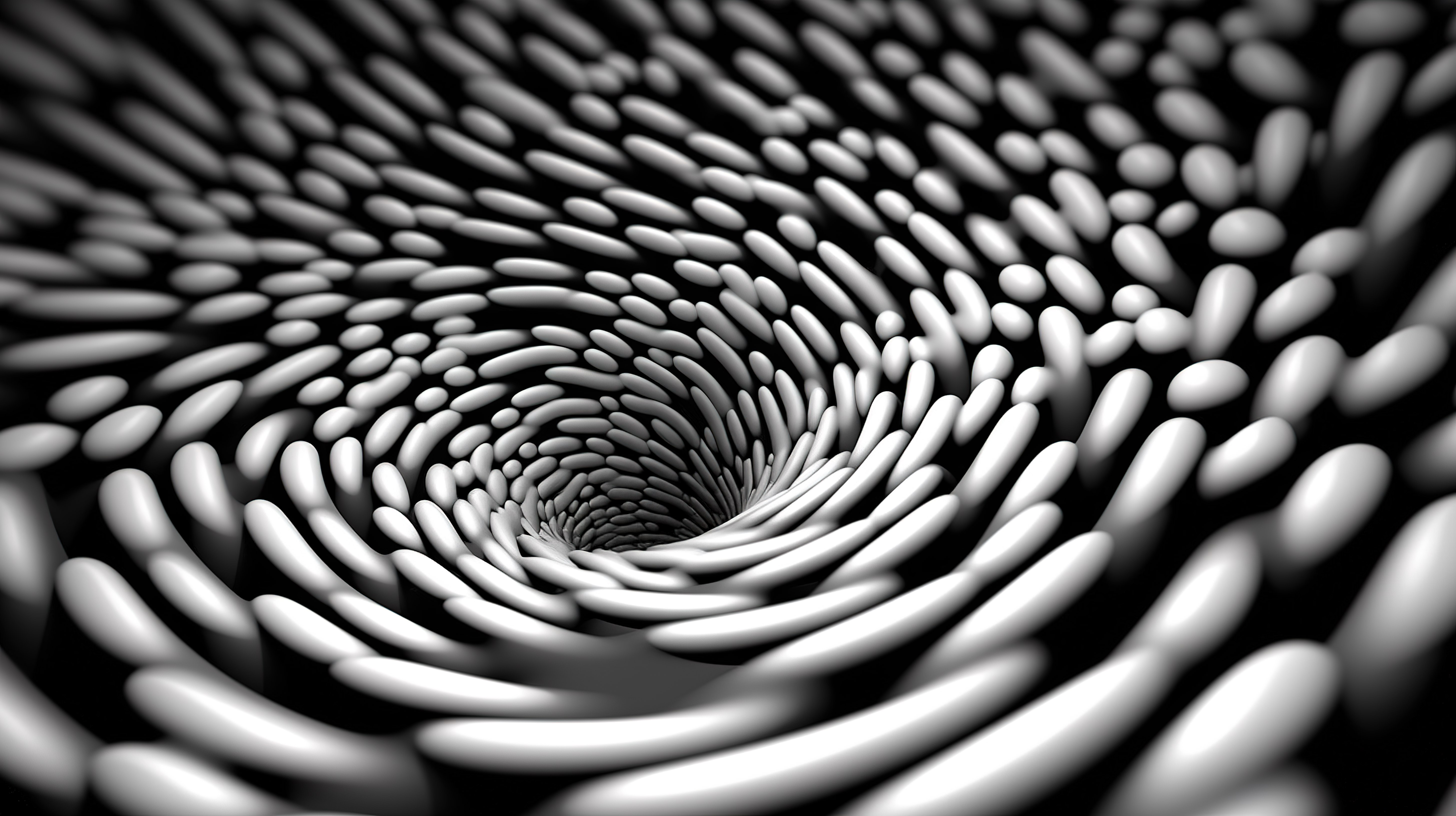 带有迷幻扭曲的黑白催眠圆圈的 3D 渲染图片