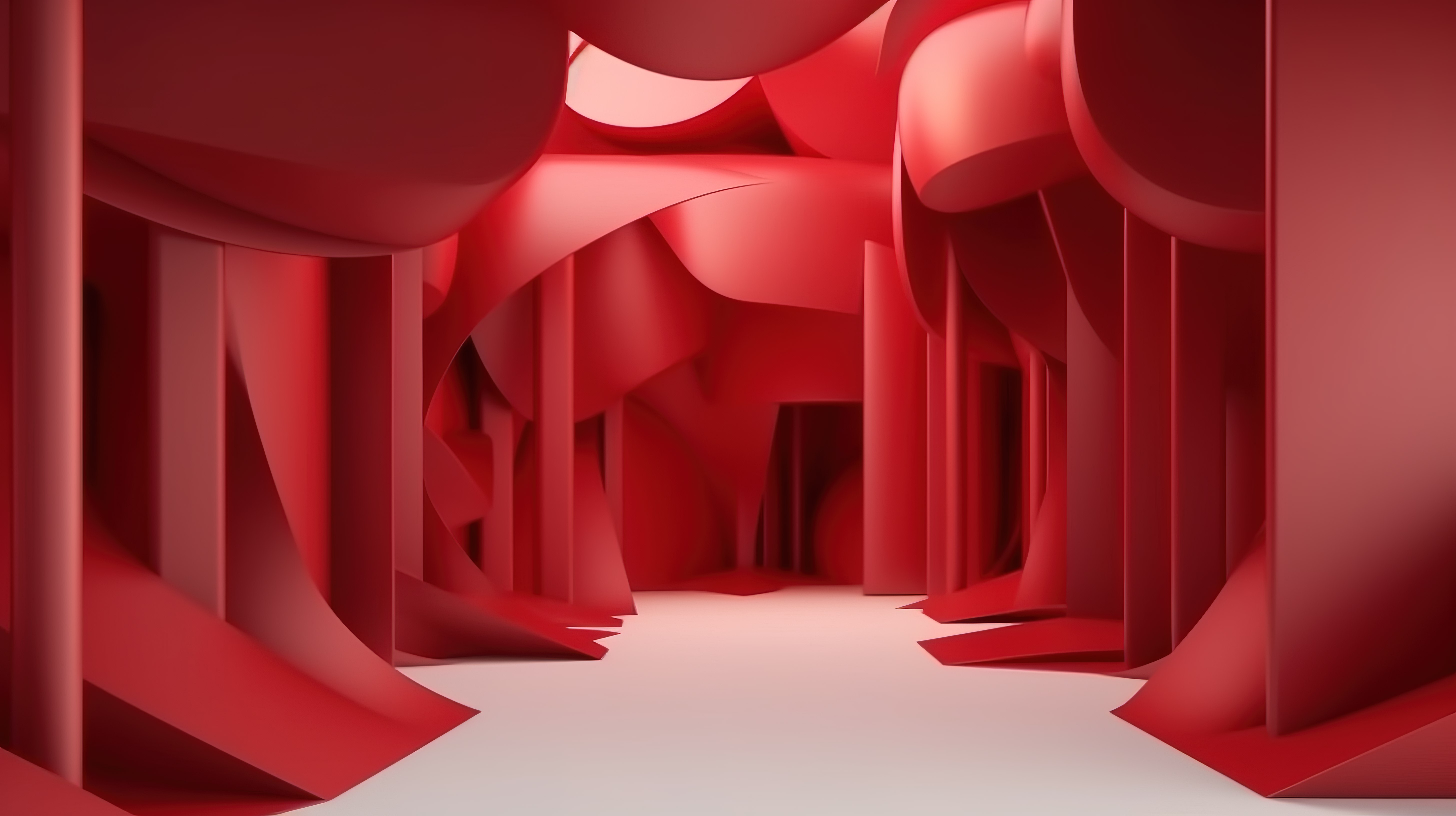 充满活力的图层 展览室中重叠的红色抽象背景的令人惊叹的 3D 渲染图片