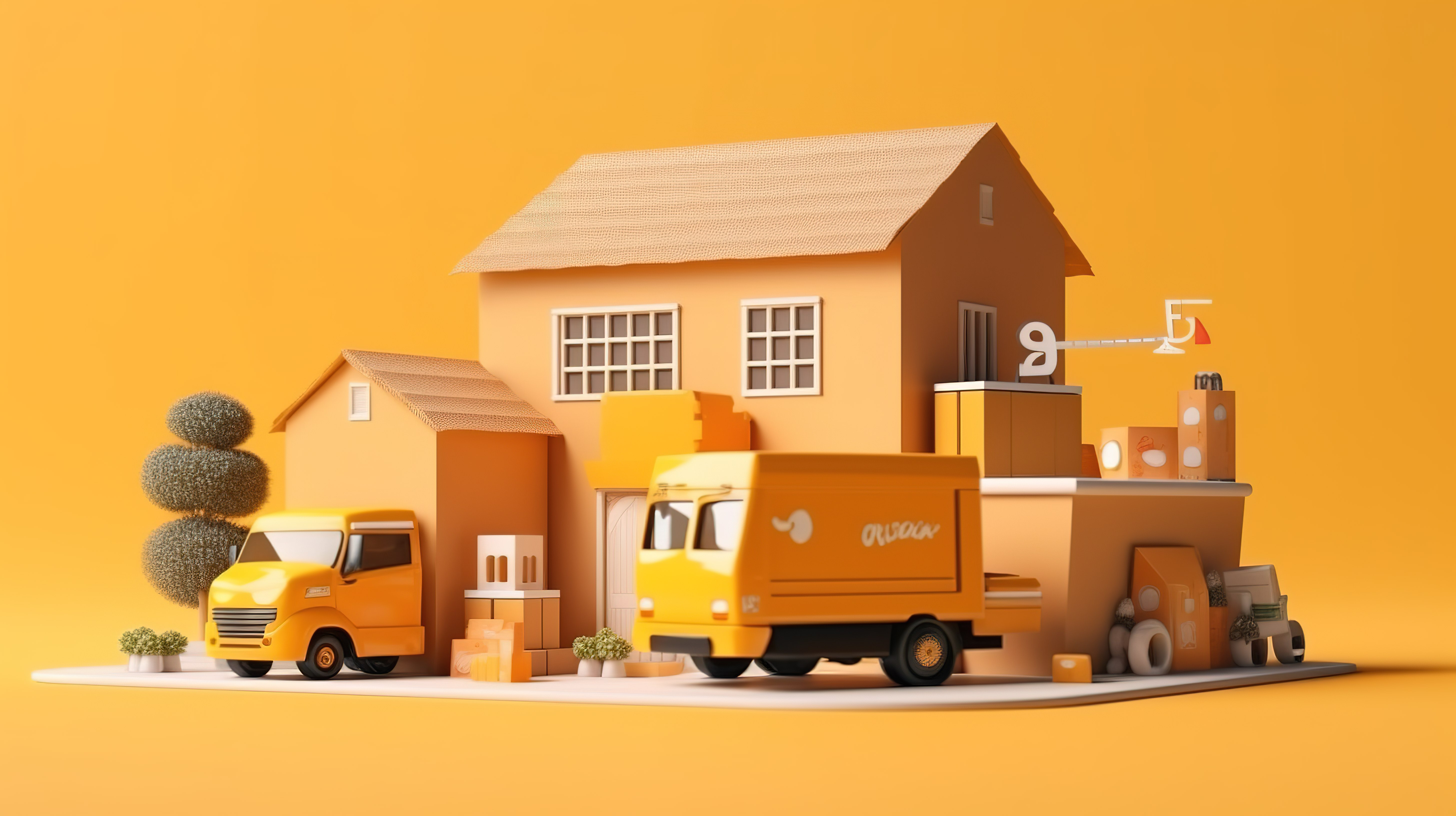送货上门和搬家服务概念方便家庭搬家 3D 渲染图片