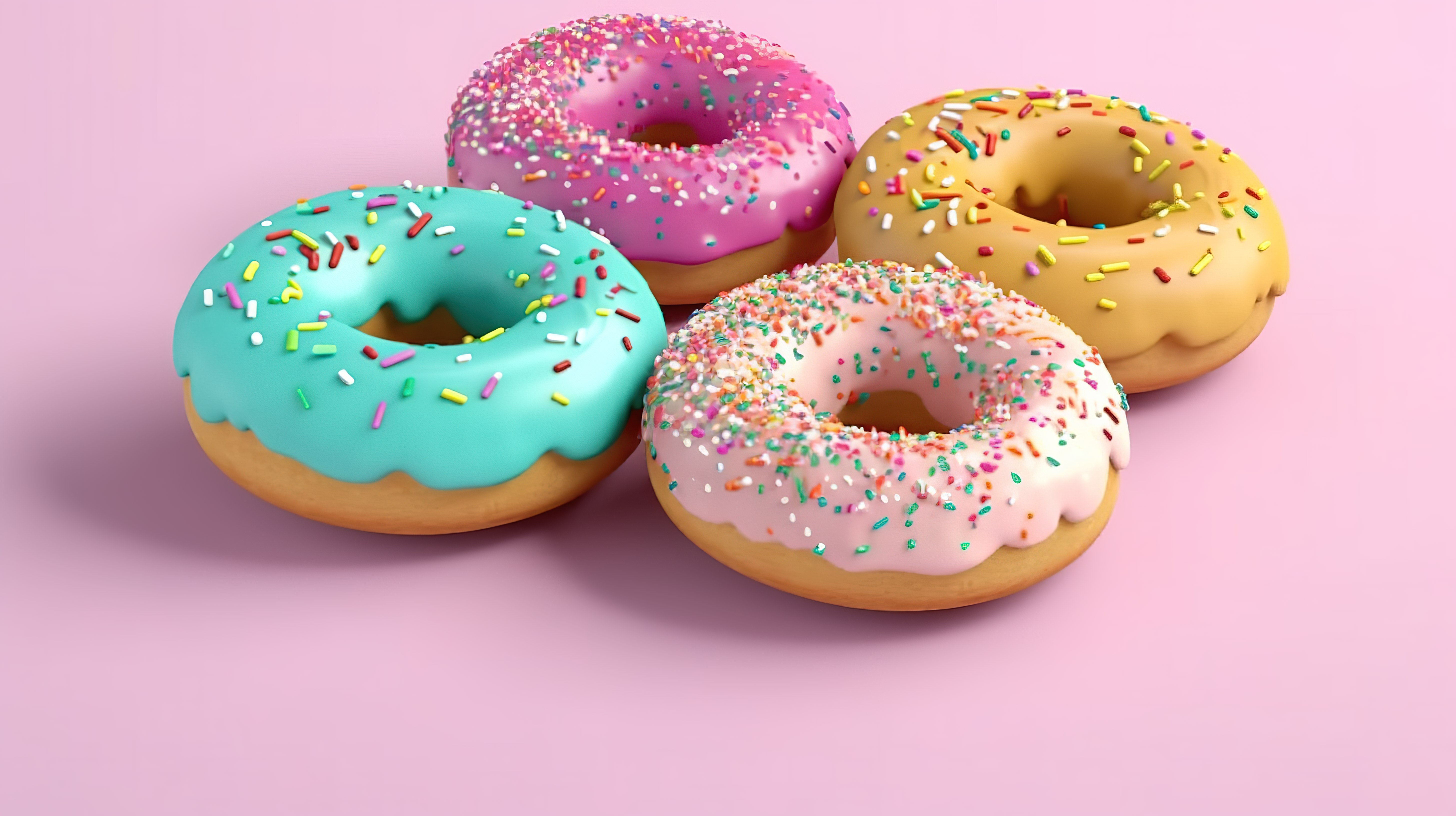 飞行的磨砂甜甜圈是一组多彩多姿的甜甜圈，在 3D 渲染的彩色背景上隔离有糖粉图片