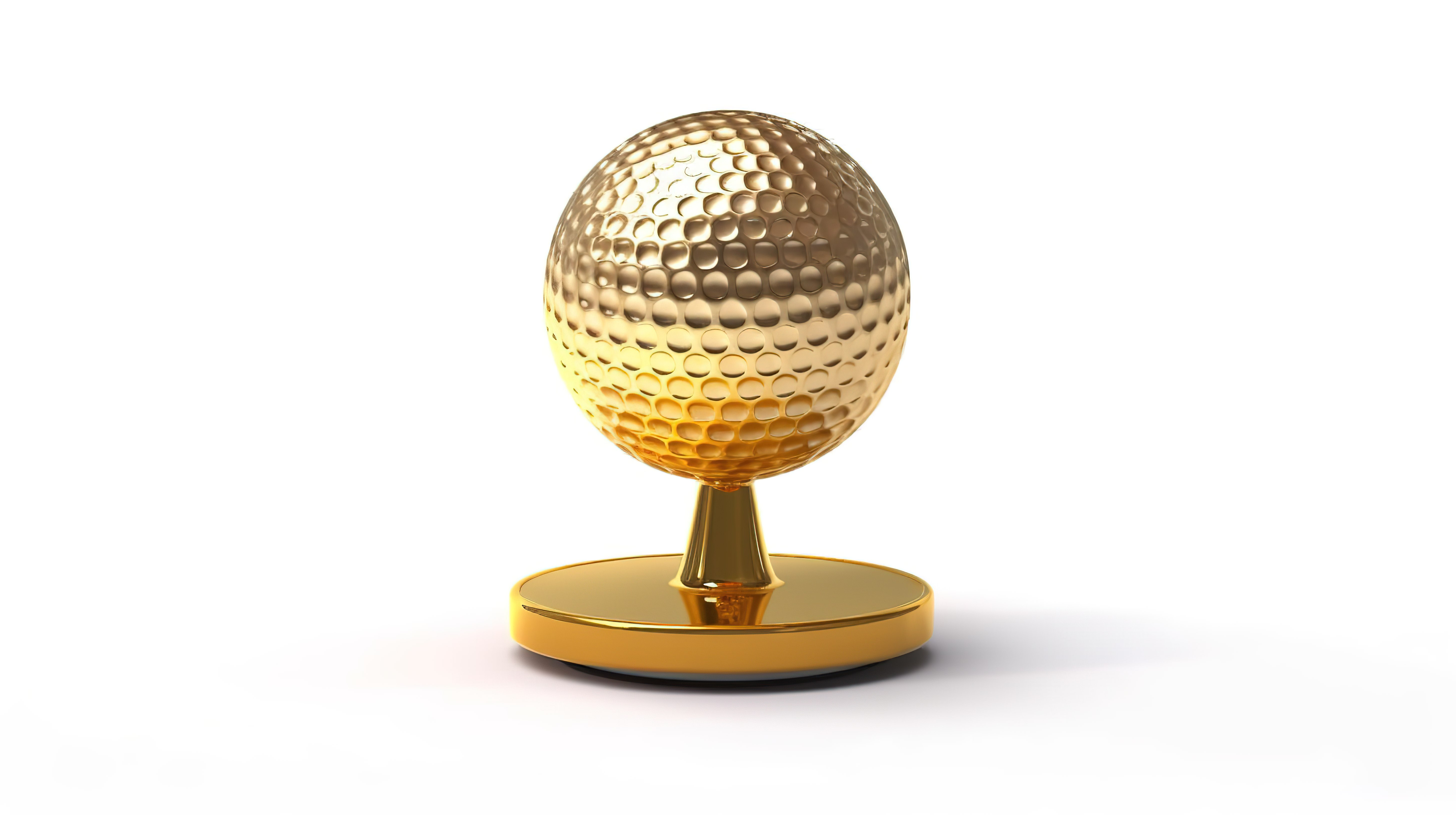 白色背景下 T 恤上金奖杯高尔夫球的 3D 渲染图片