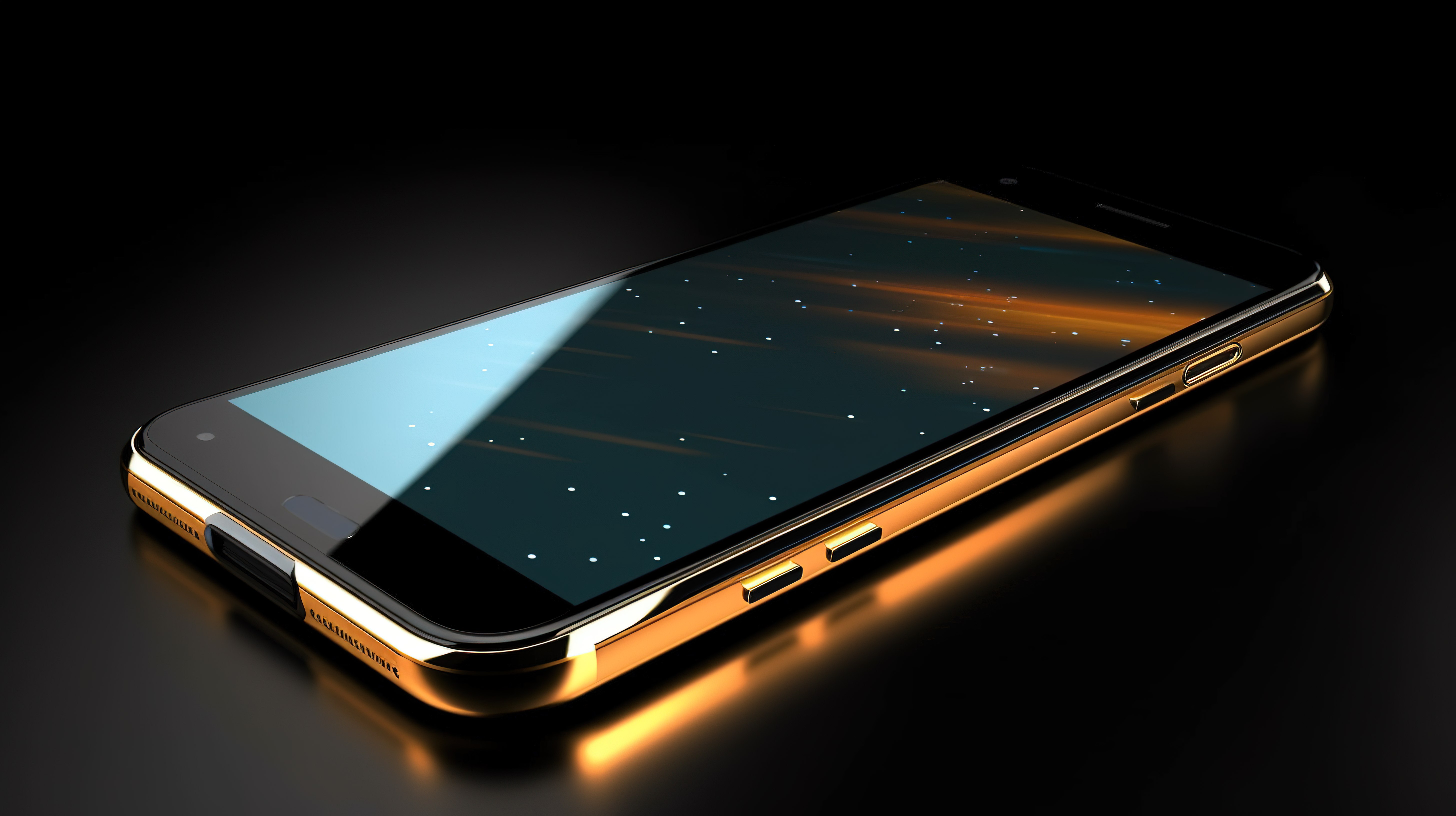 金色和黑色空白屏幕手机的时尚 3D 渲染图片