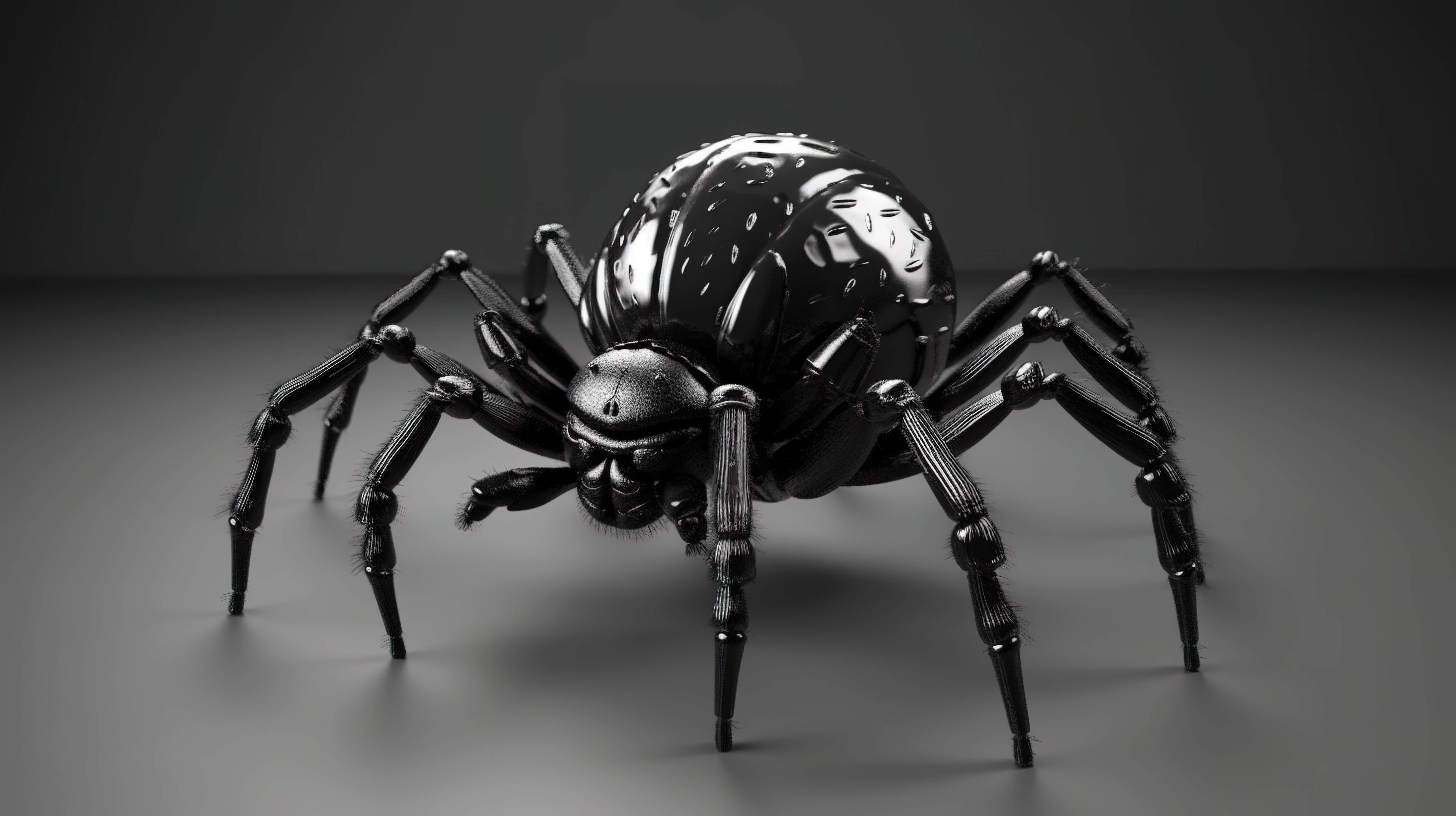 来势汹汹的黑蜘蛛攻击完美的恐怖万圣节和昆虫主题设计 3D 艺术从侧面看图片