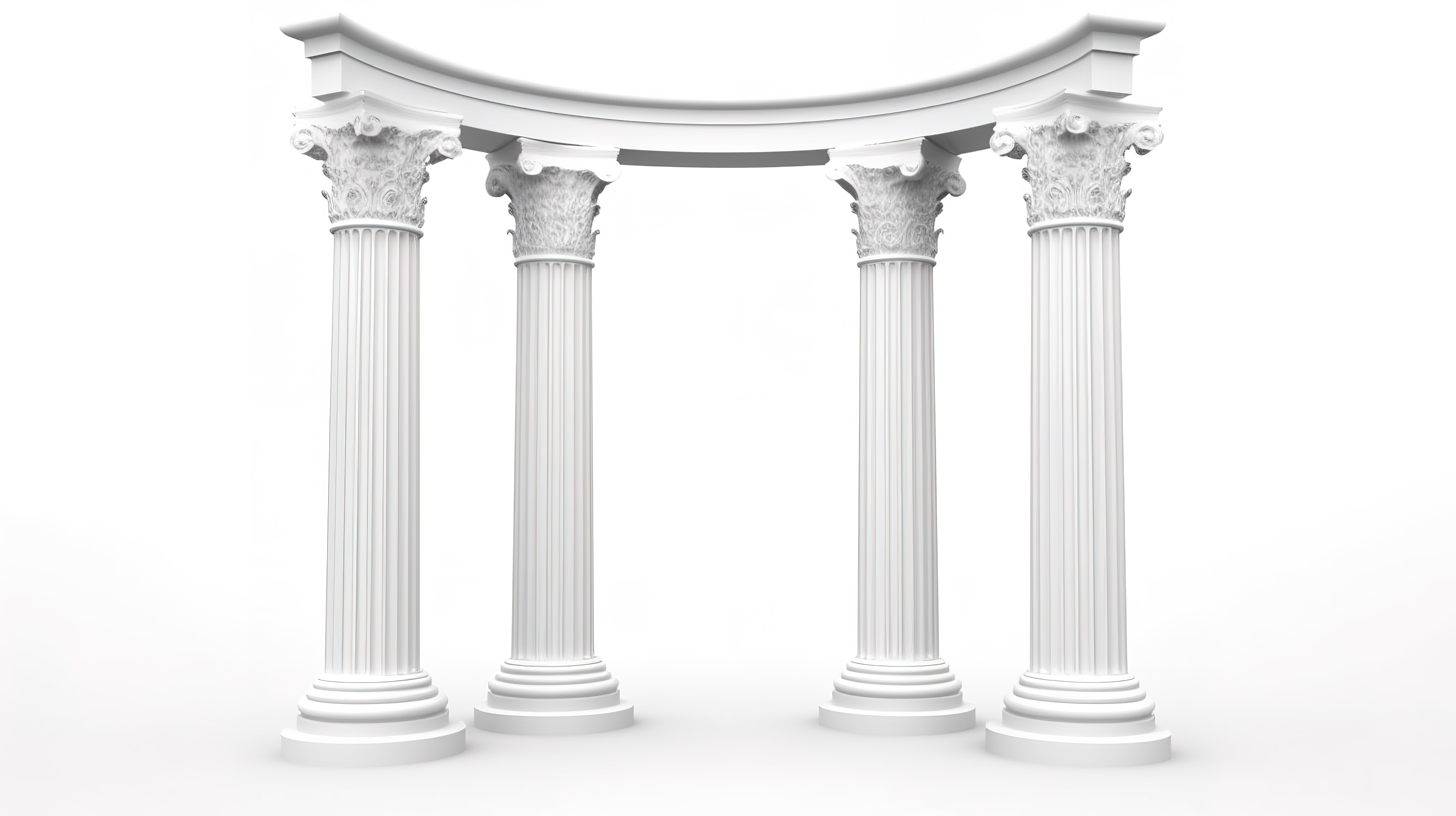白色背景下古希腊柱拱的 3D 渲染图片