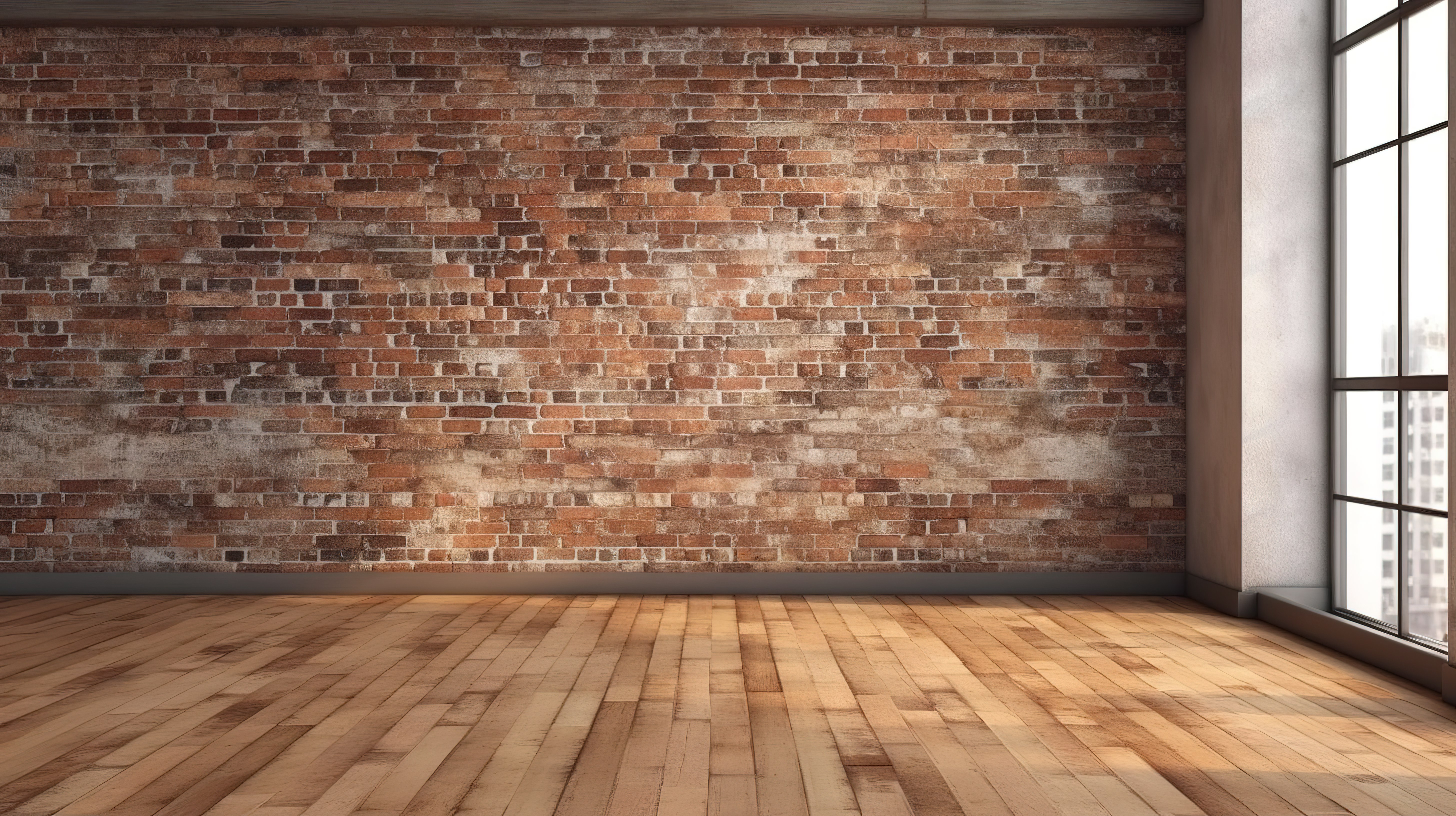 工业别致的木地板与阁楼风格房间的砖墙相遇图片