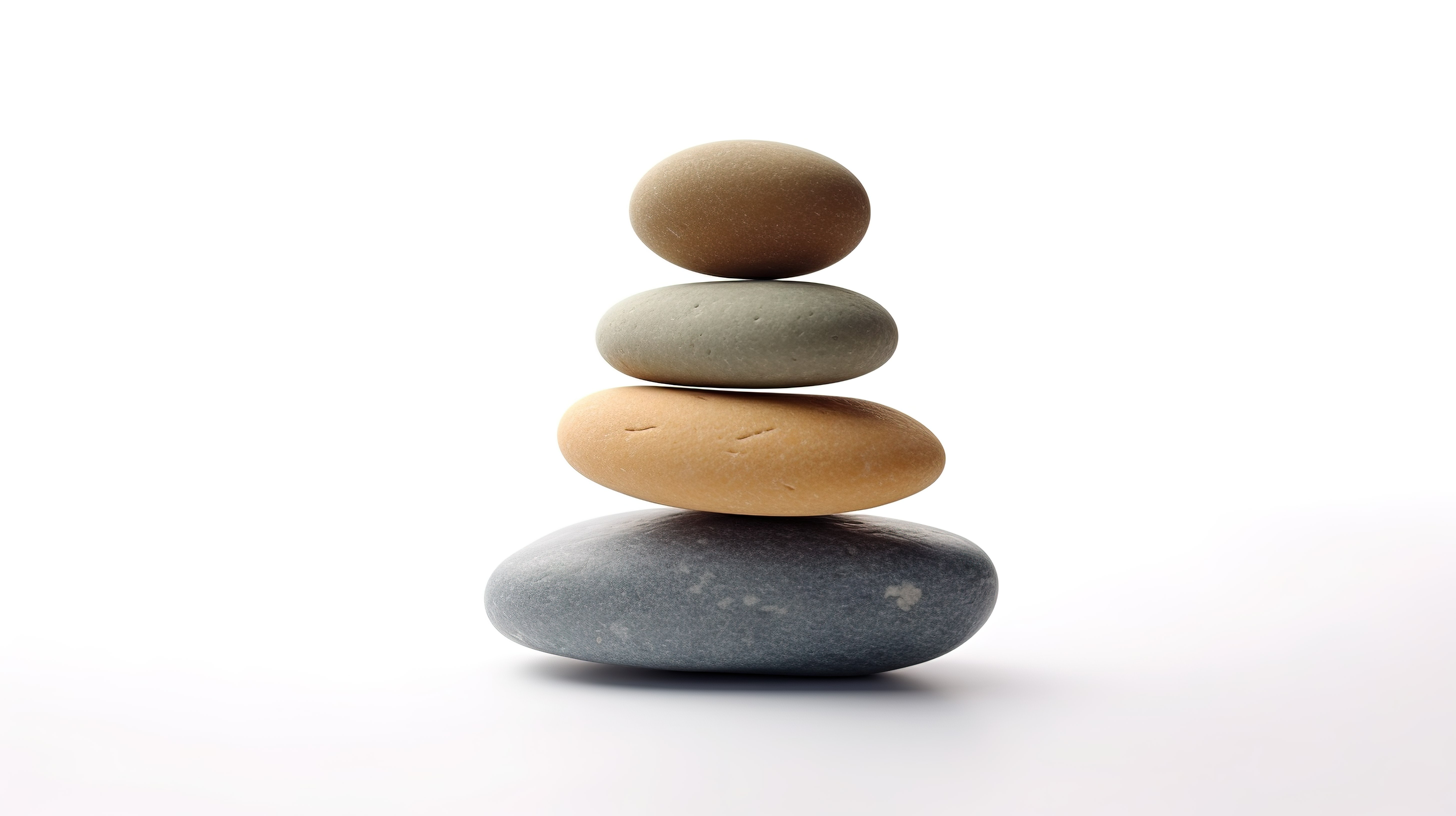 象征着稳定与和谐的 5 颗鹅卵石在白色背景上平衡的 3d 渲染图片