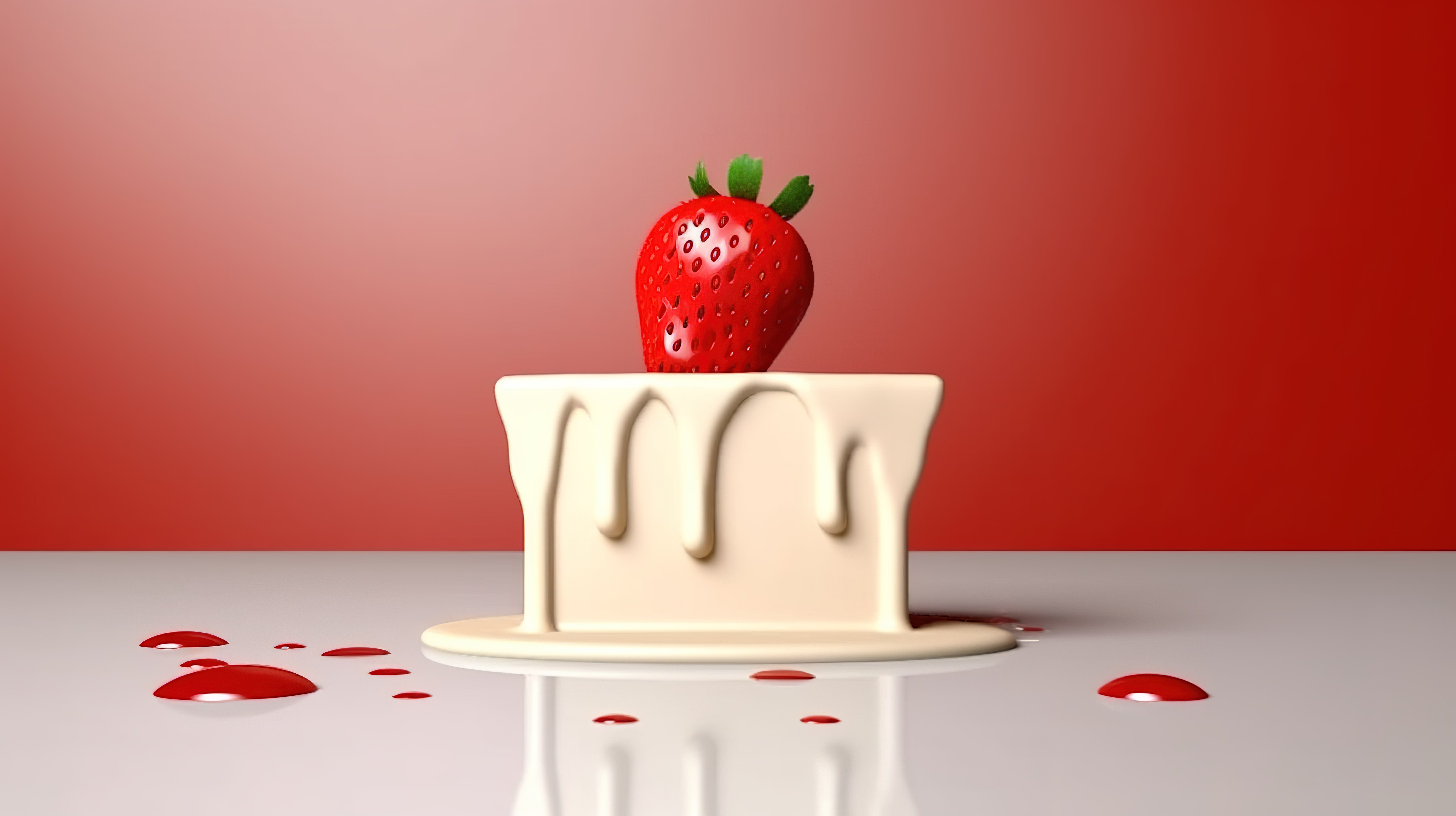用于展示草莓的空舞台，上面涂有 3D 渲染的奶油图片