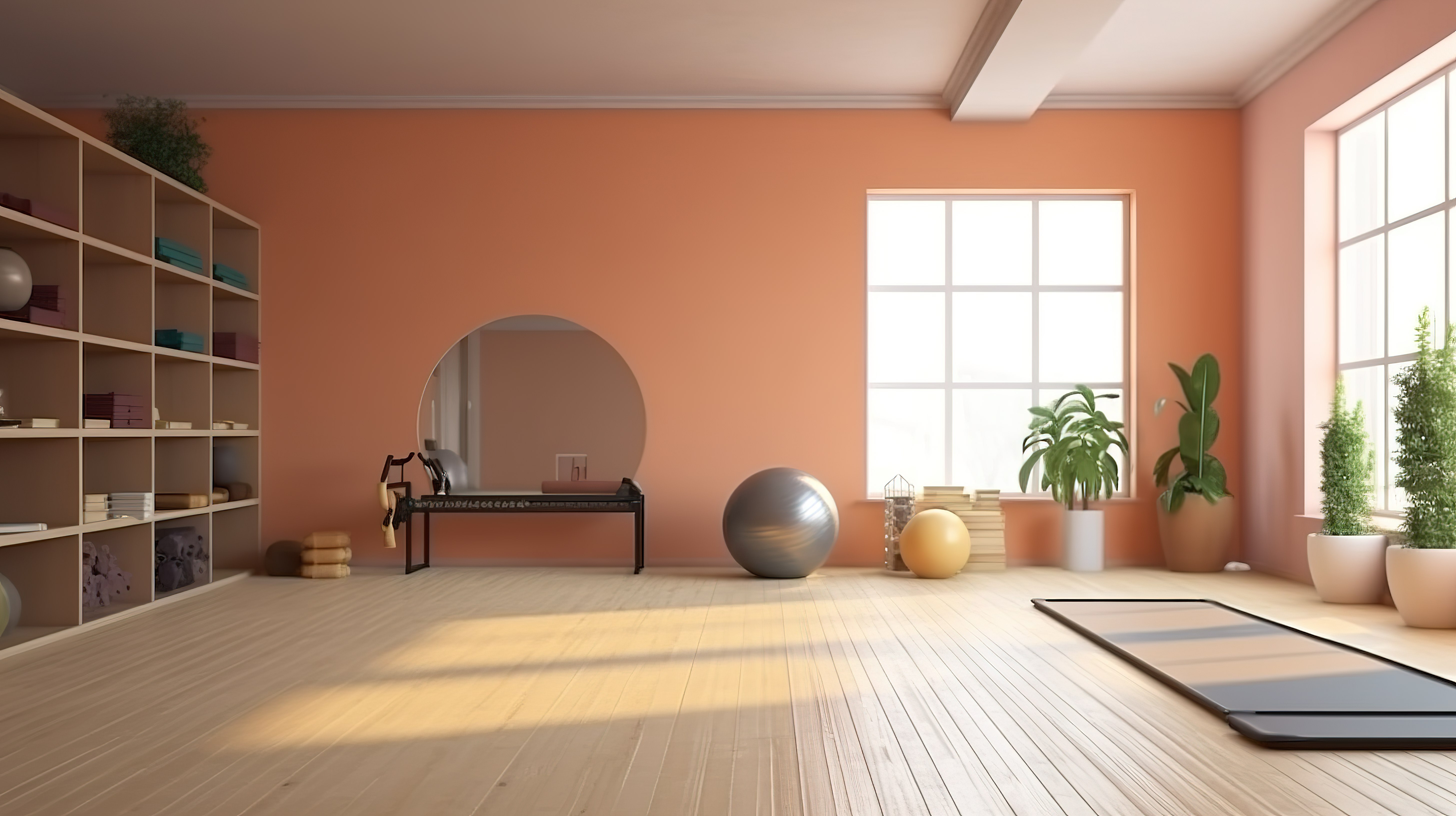 家庭健身房和锻炼空间 3D 渲染背景图片