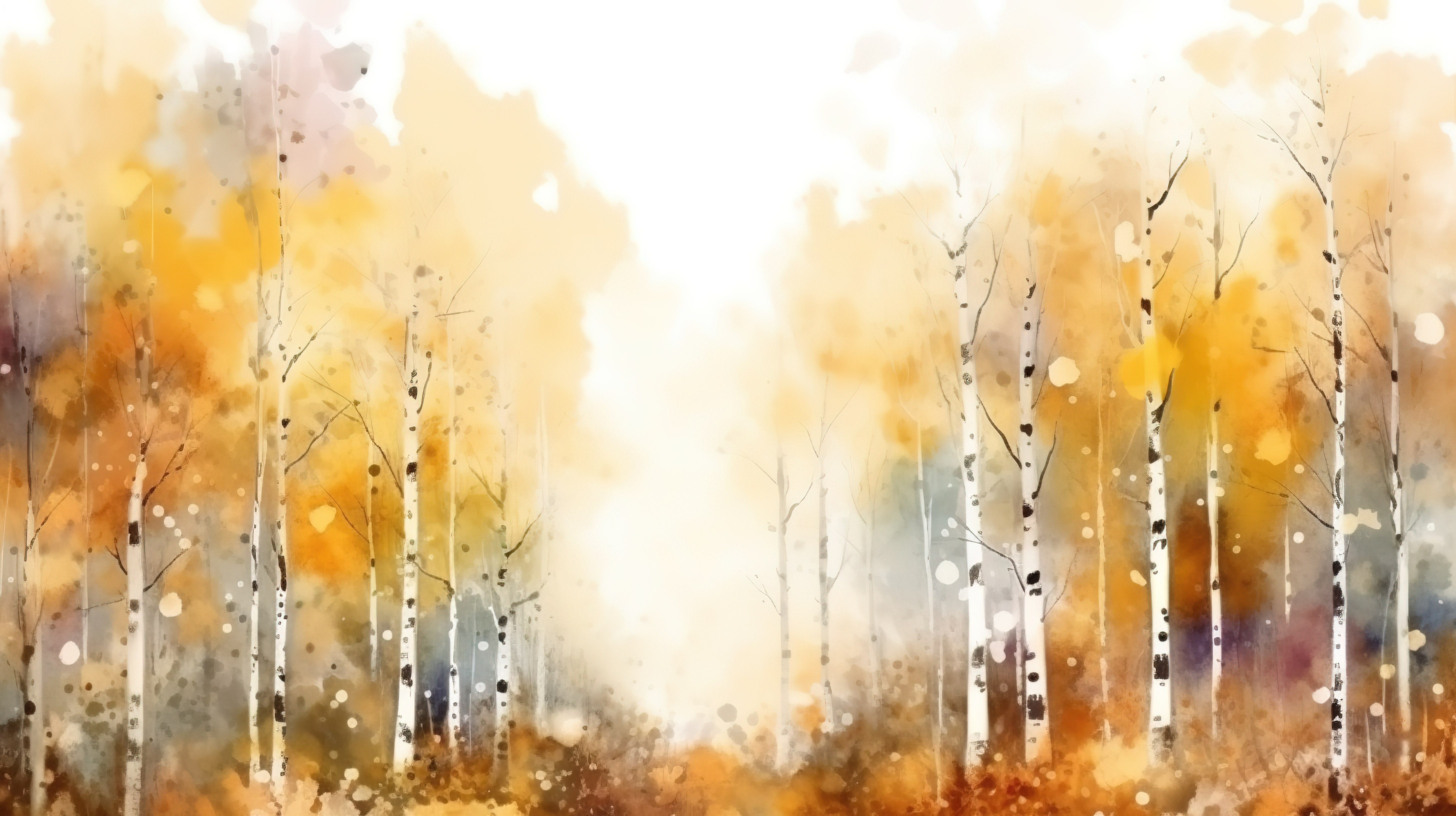以桦树和白杨树为特色的 3D 抽象森林插图中充满活力的秋天色彩图片