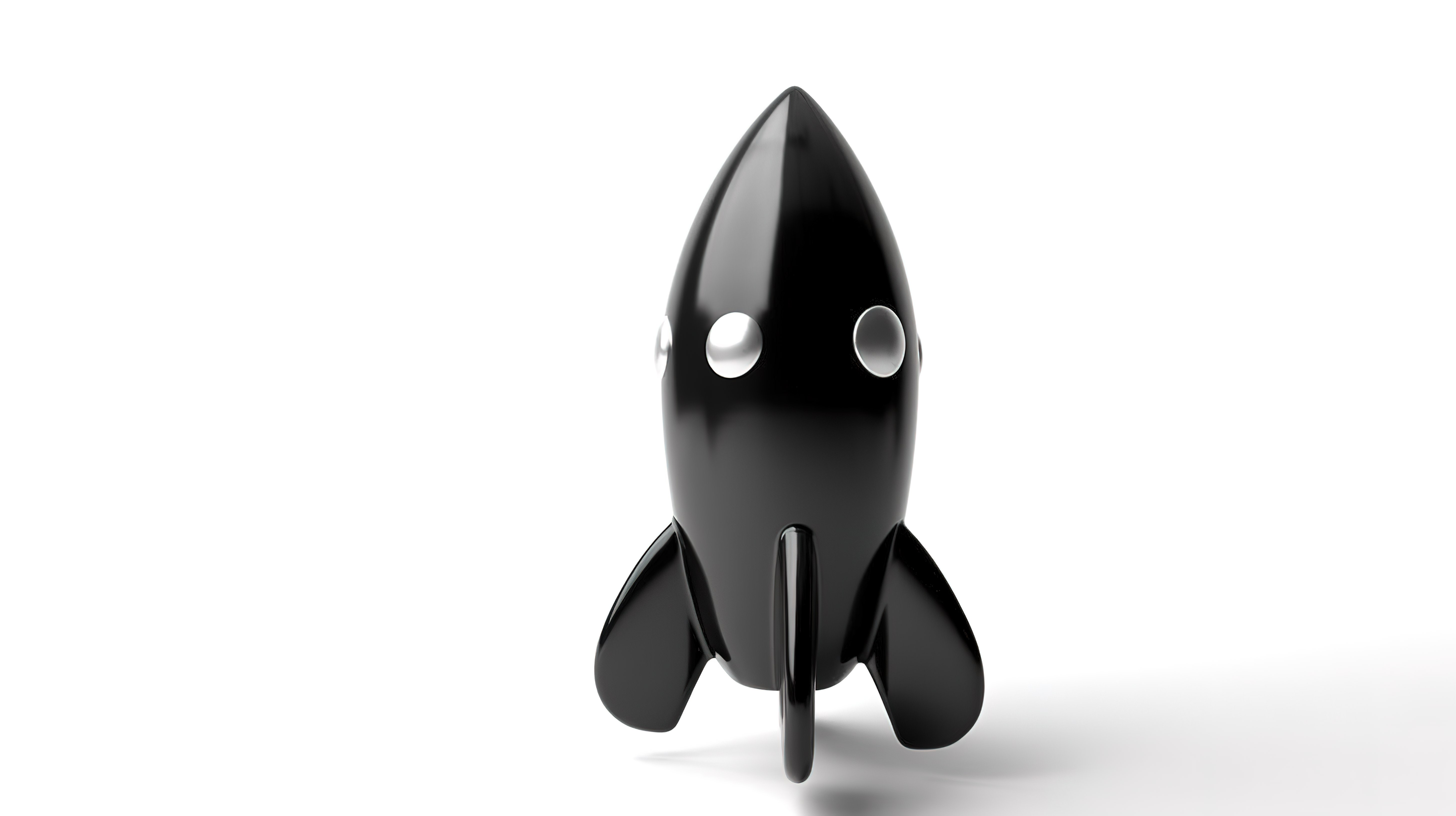 干净的白色背景上黑色玩具火箭的 3D 渲染图片