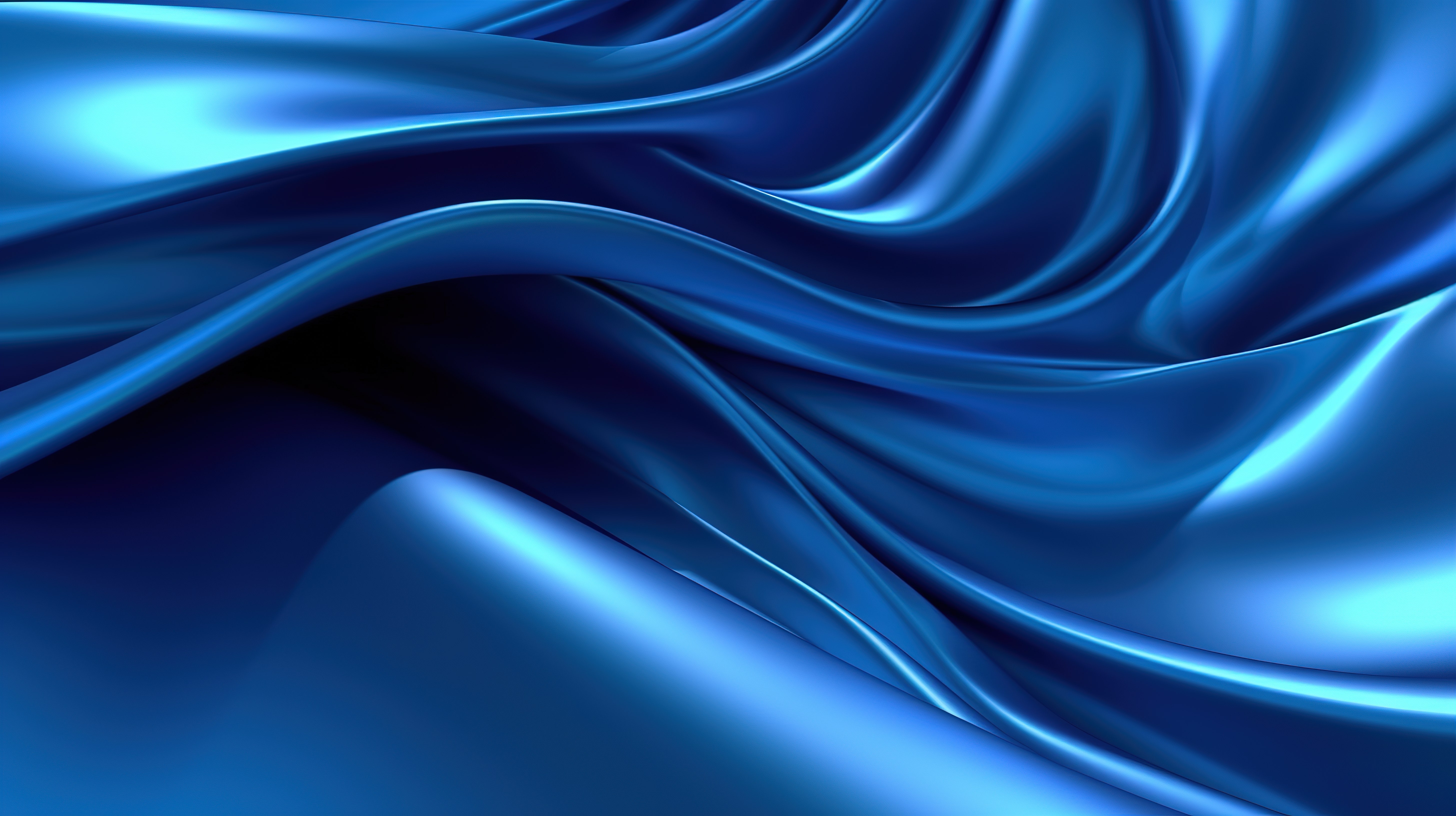 时尚蓝色丝绸天篷，波浪设计 3D 渲染抽象装饰壁纸图片