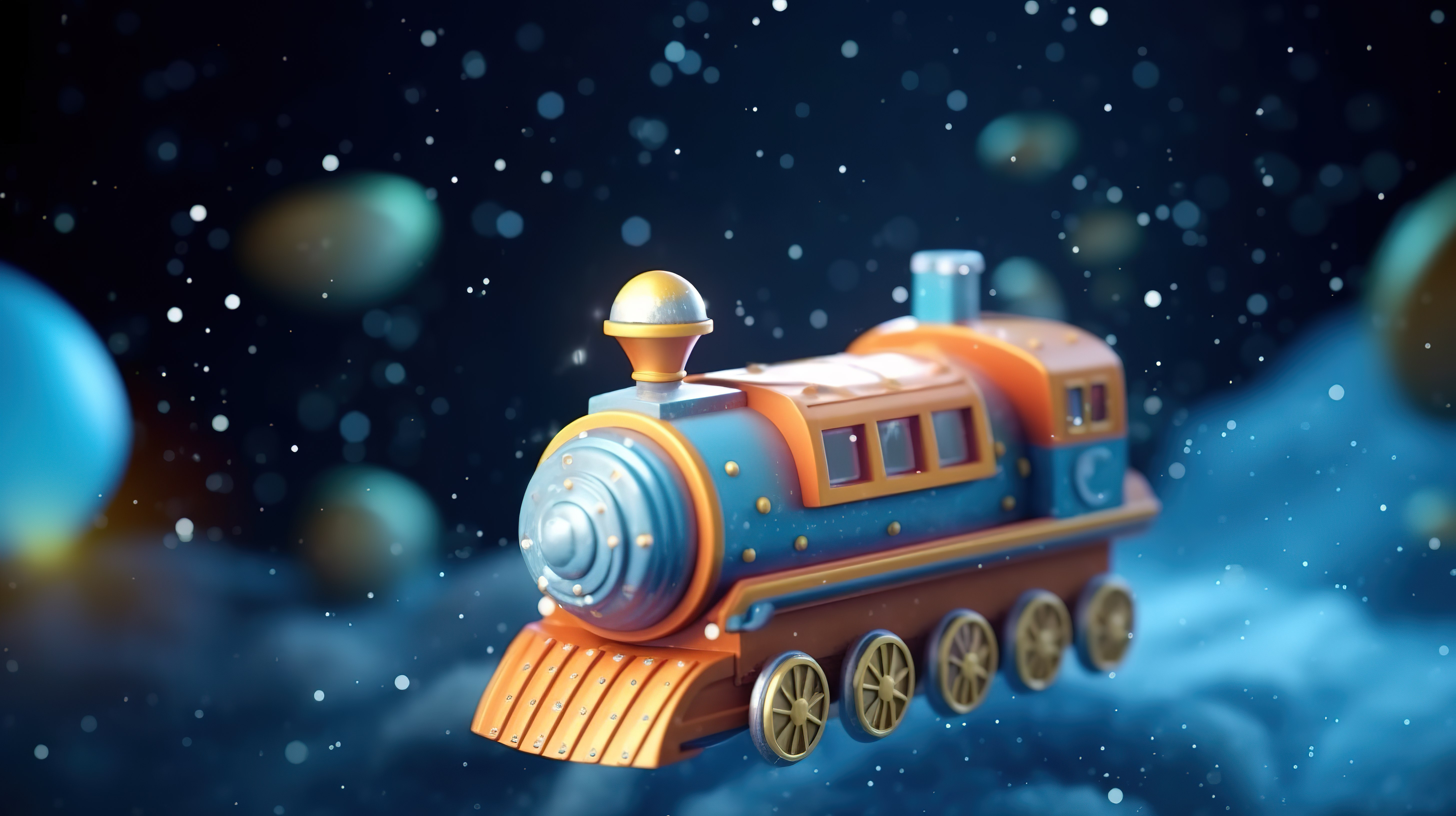 银河冒险中的玩具火车的异想天开的 3D 渲染图片