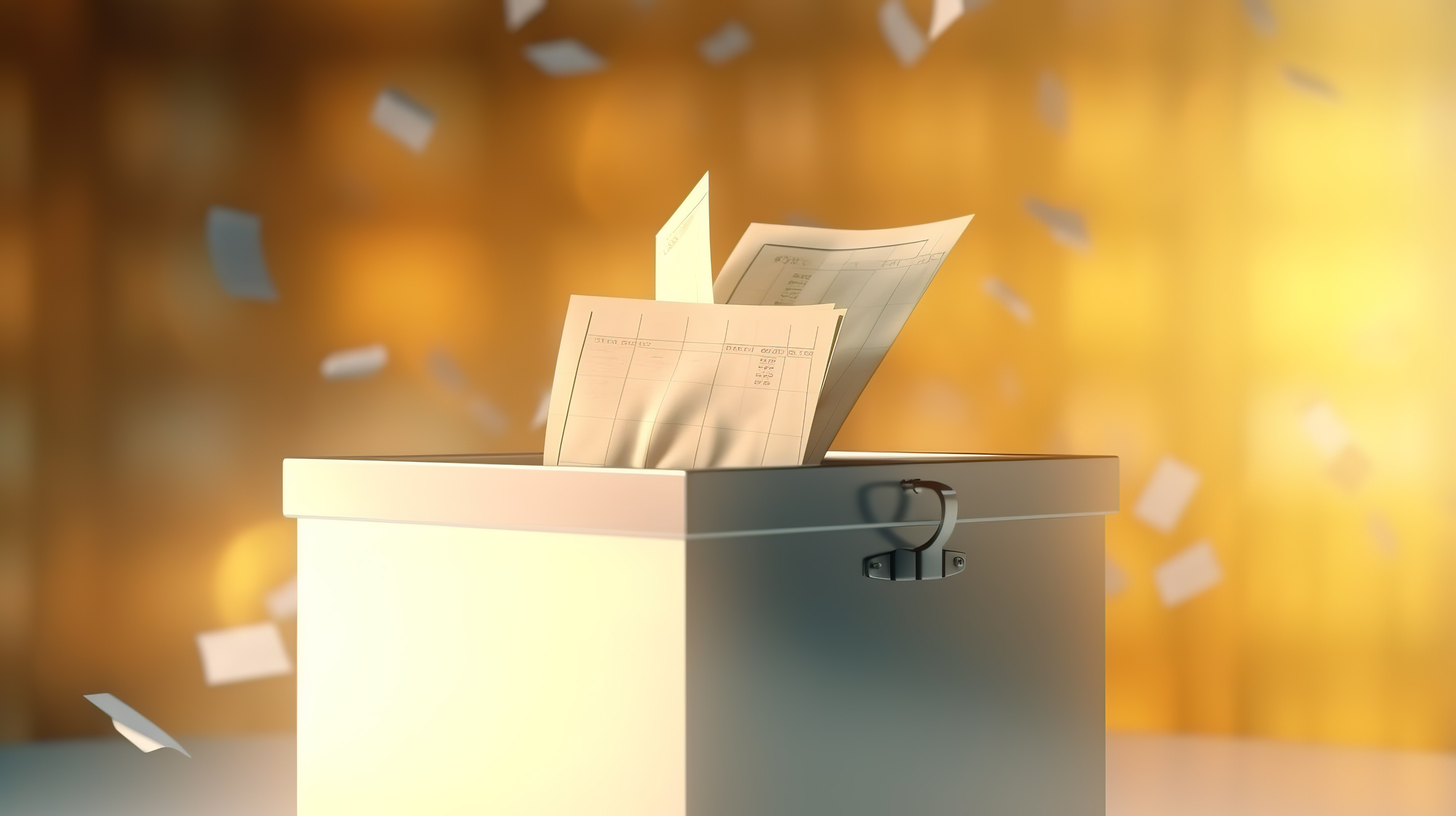 3d 插图在投票箱中投票选票图片