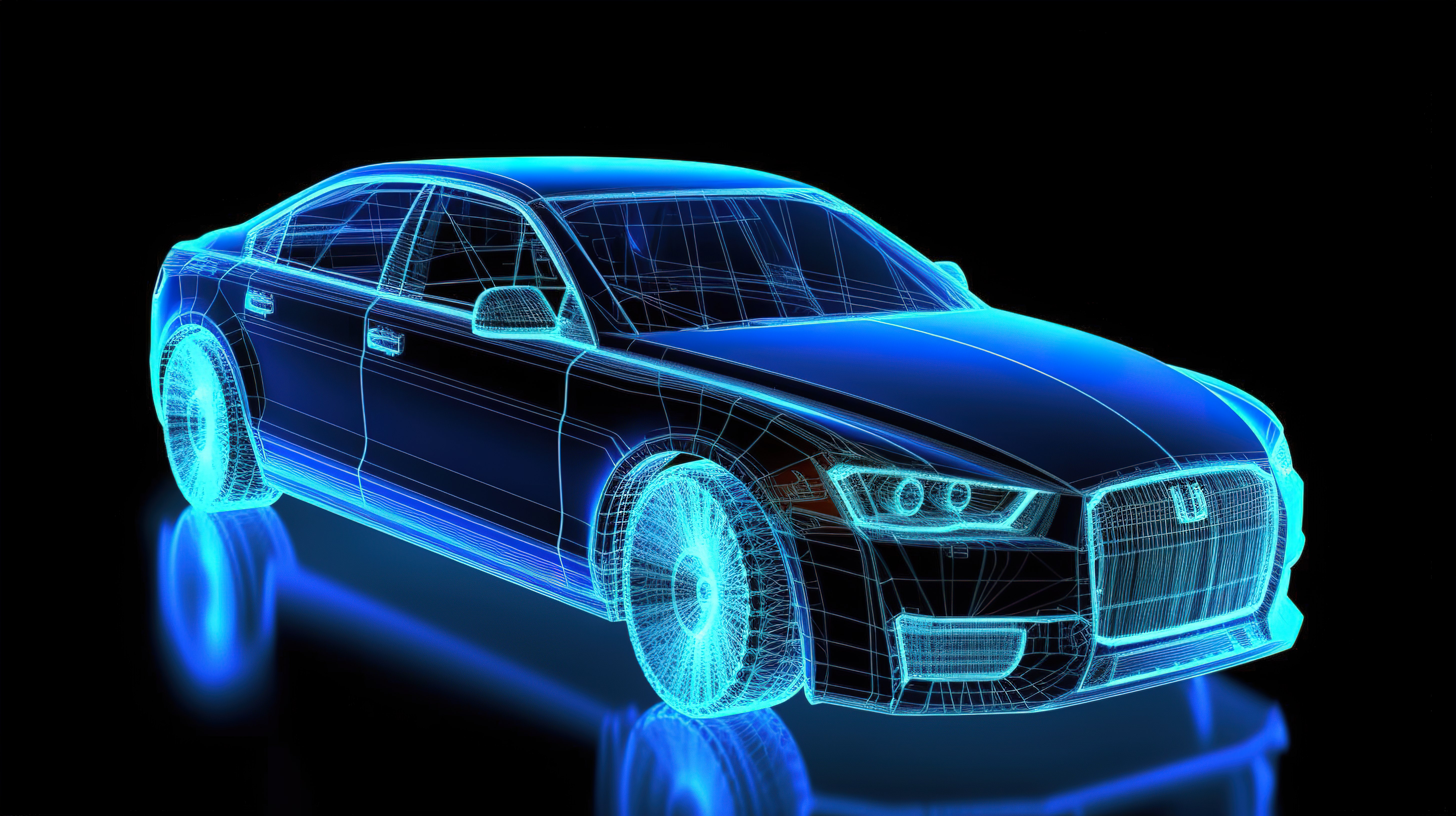 汽车的 3D 渲染线框全息图图片