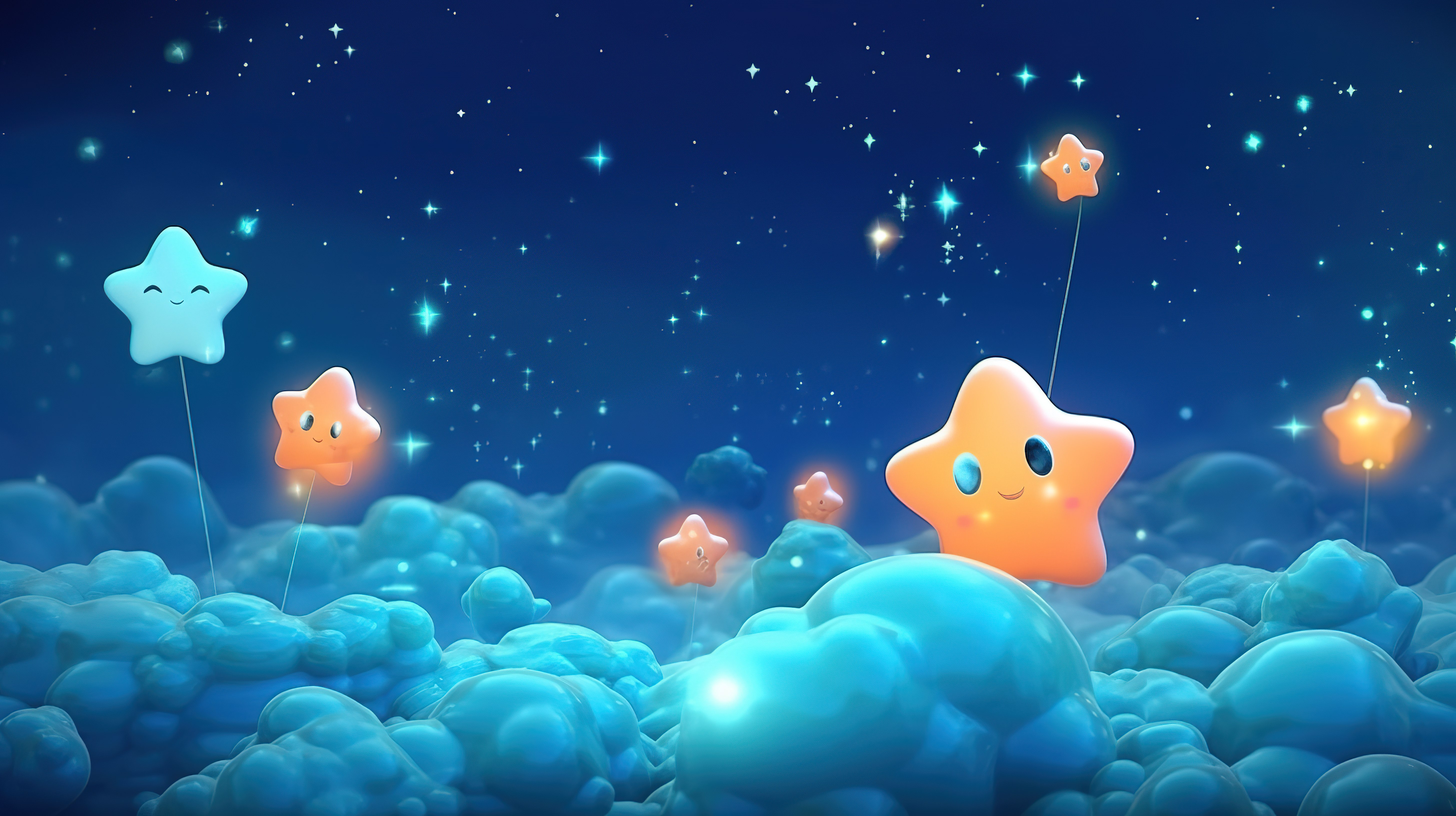卡通星星云和气泡照亮夜空的 3D 渲染图片