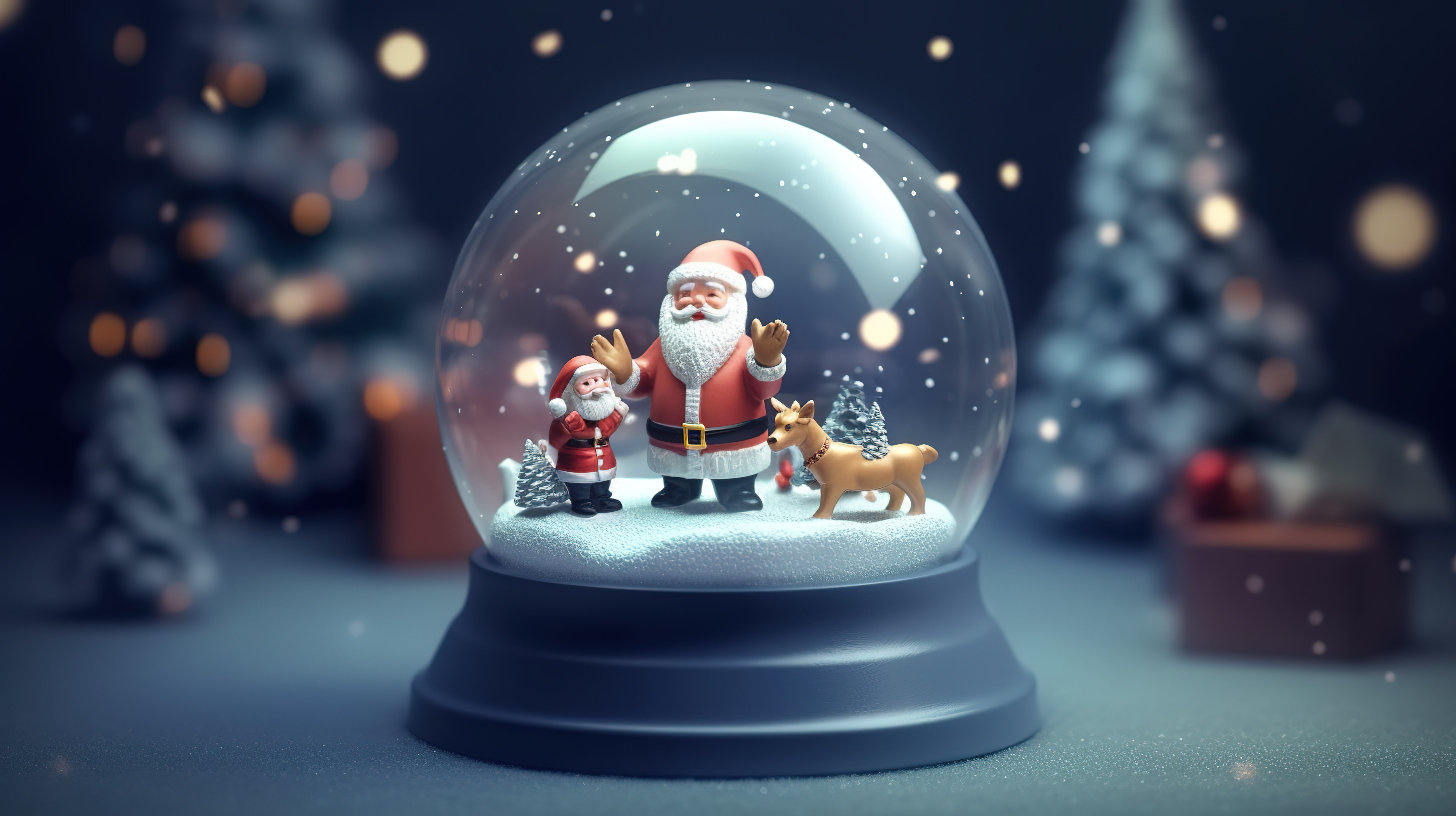 与圣诞老人和朋友在雪域仙境 3D 设计中举行节日聚会图片