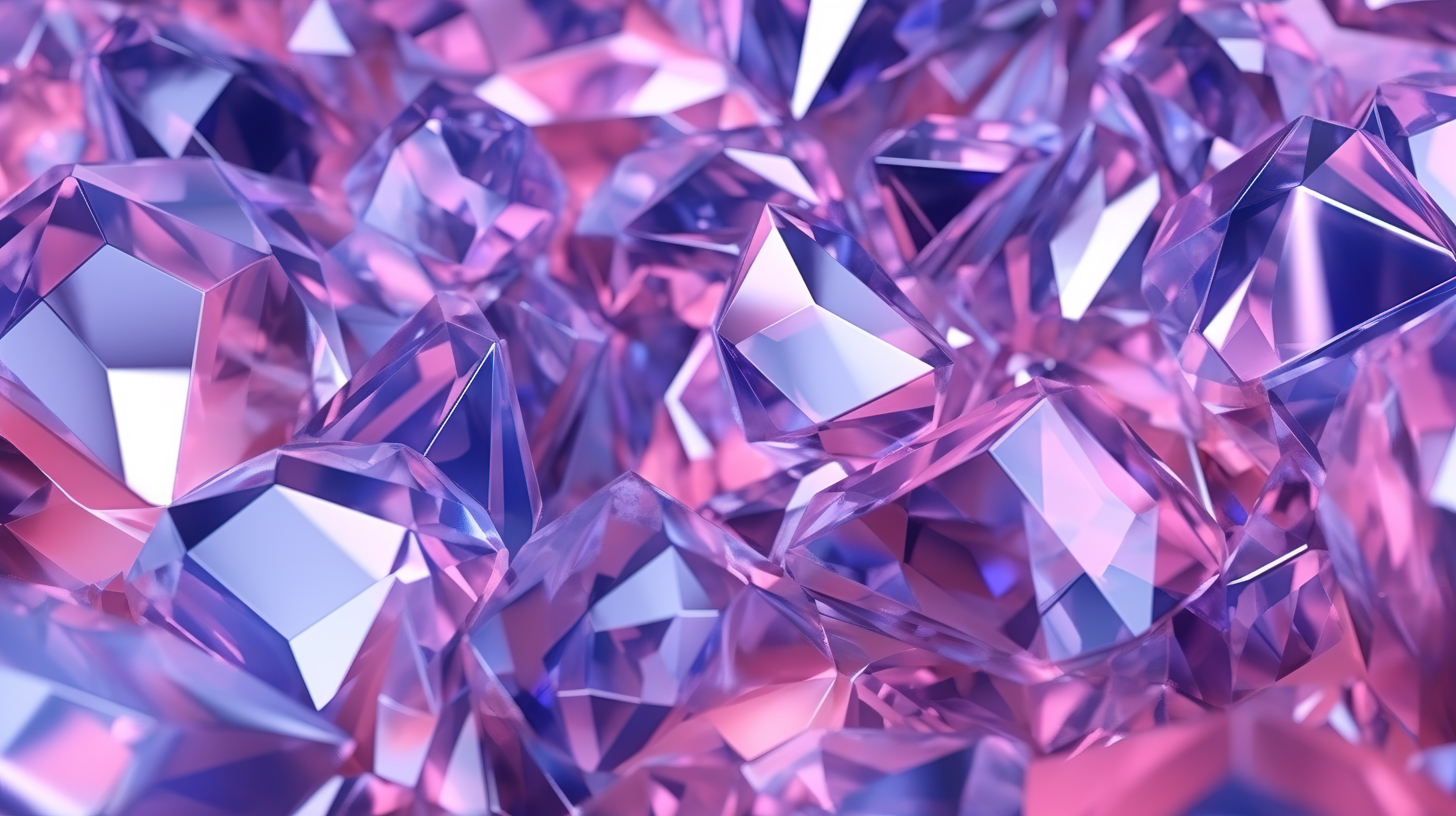 精致的粉红色背景上令人着迷的蓝紫色晶体，3D 呈现的无缝纹理图片