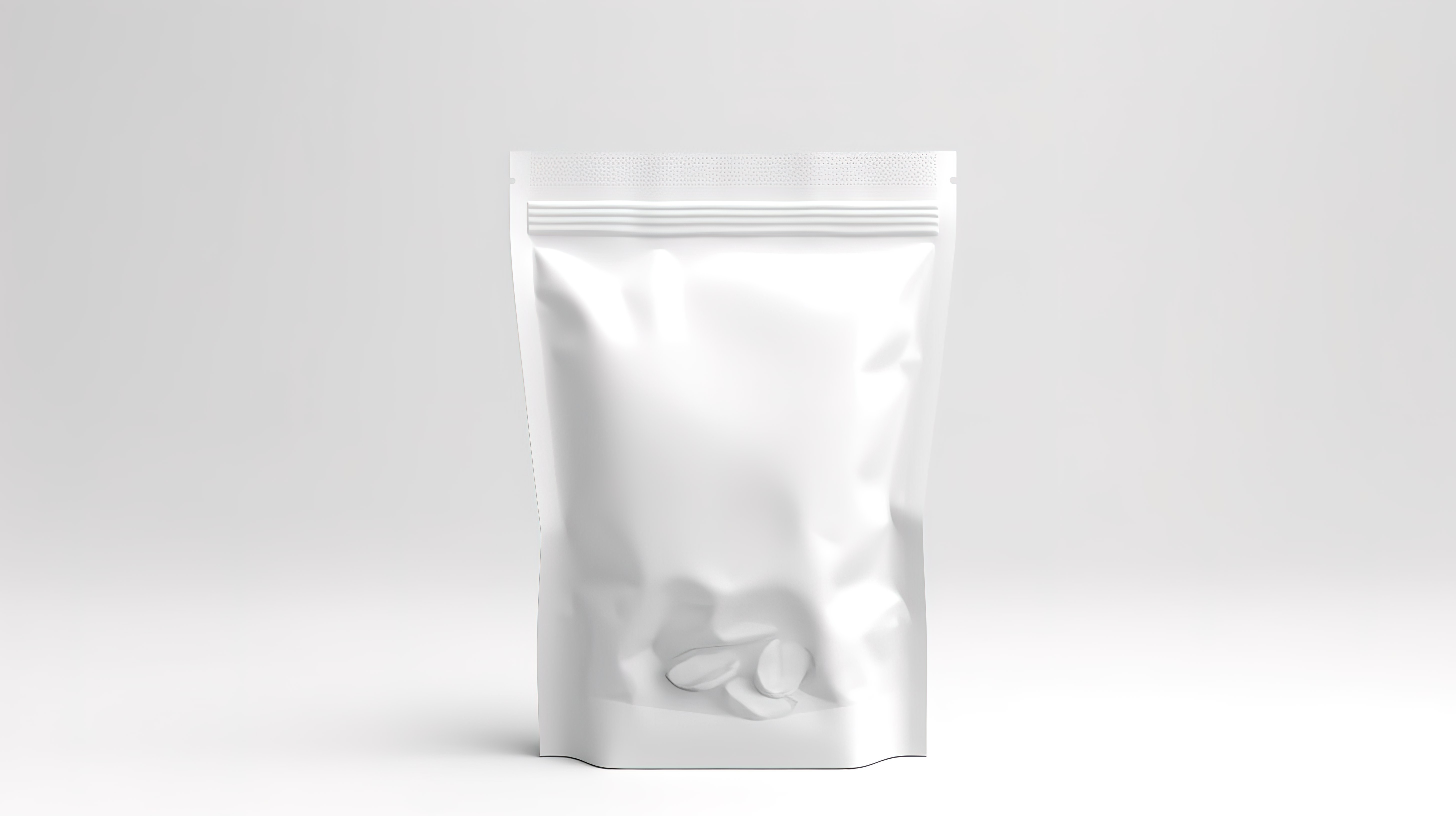 带有空塑料零食包装的白色背景的 3D 渲染图片