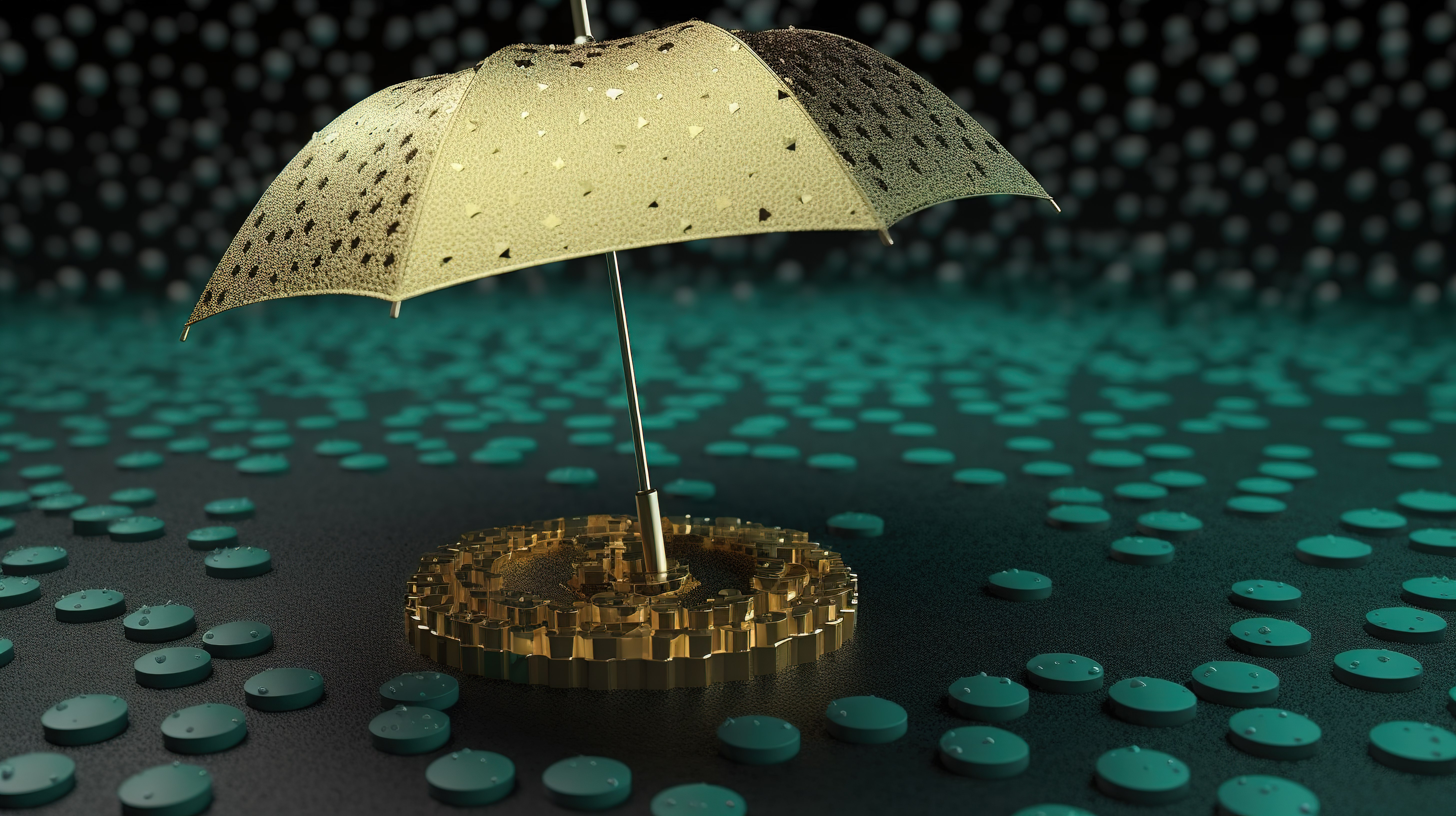 丰富的财富，卡尔达诺币在加密货币市场的雨伞下的 3D 渲染图片
