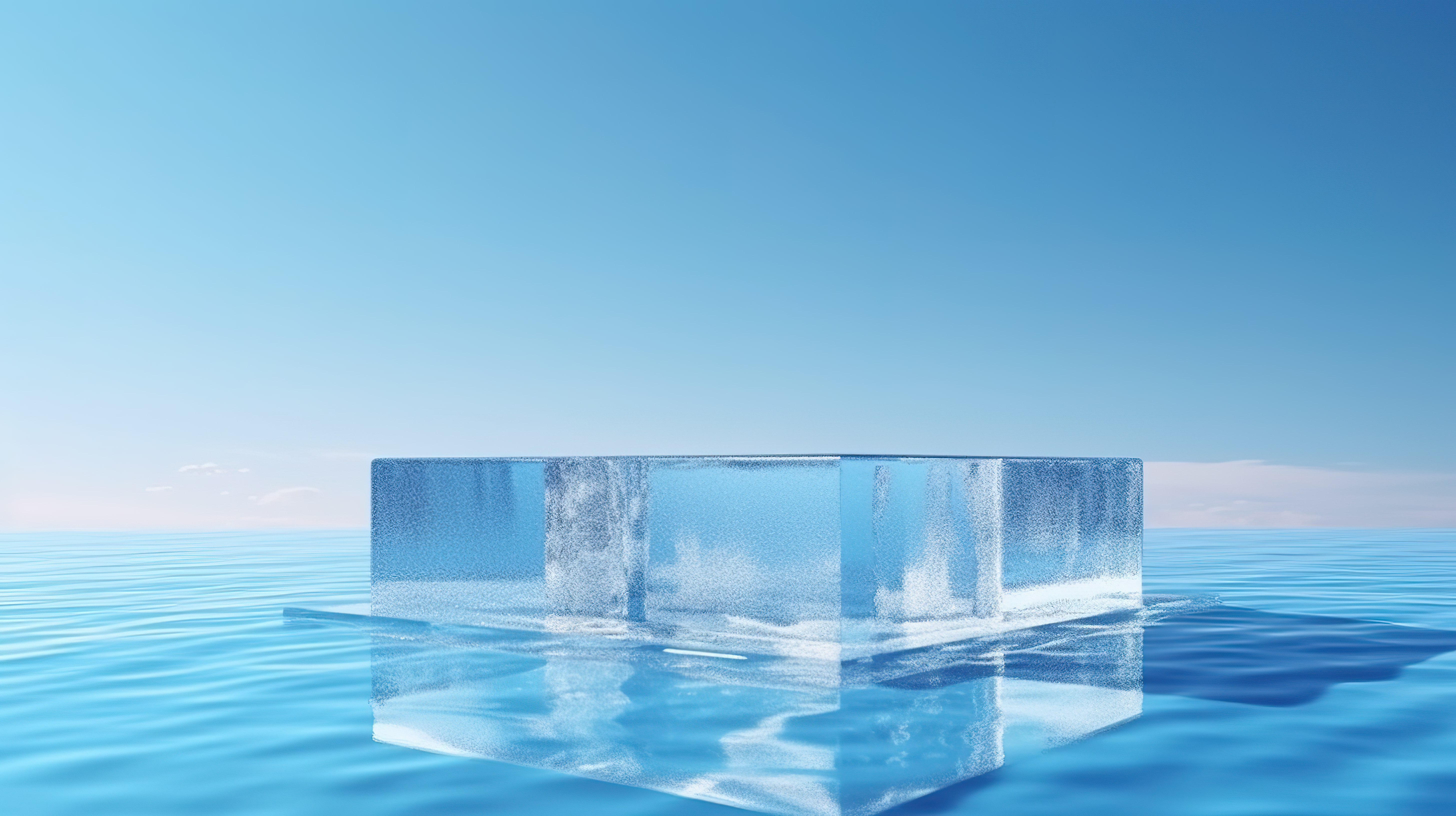 海洋蓝色讲台为您的产品提供冰冷的展示，具有令人惊叹的海水和天空模型 3D 渲染图片