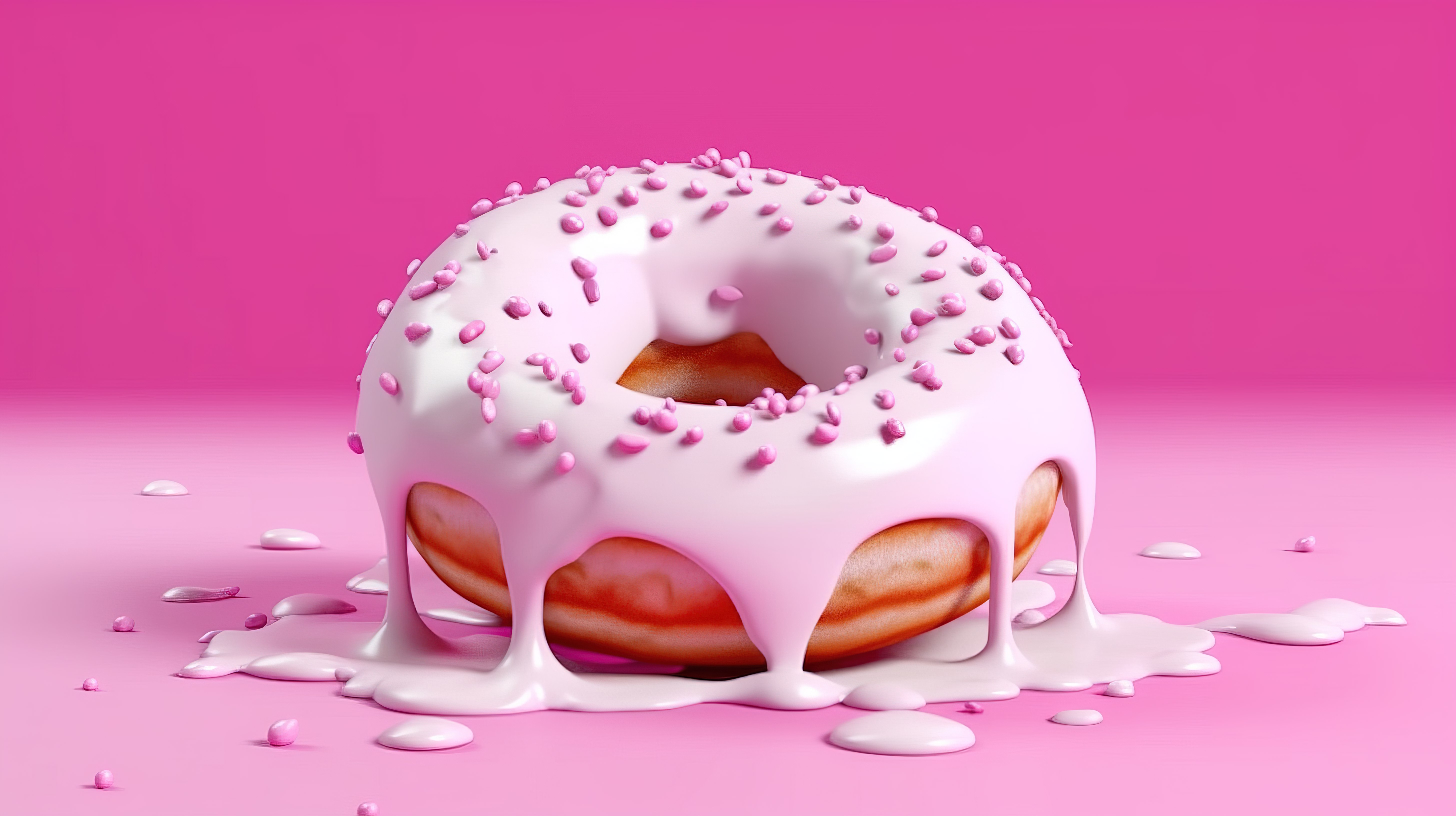 粉红色背景上的奶油白色顶部特写 3D 渲染甜甜圈图片