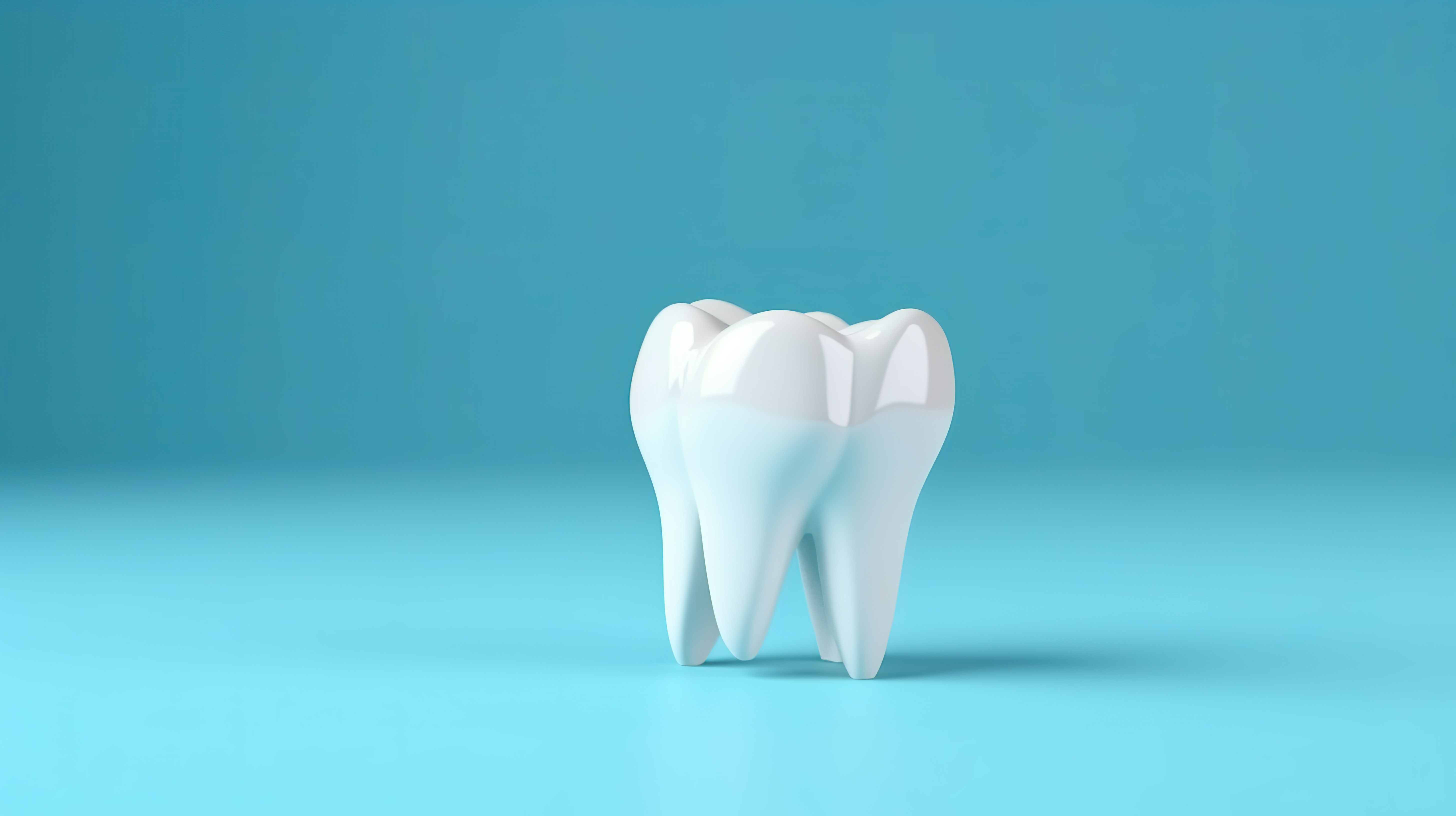 蓝色背景上牙齿模型的 3D 渲染，象征牙科检查和口腔卫生图片